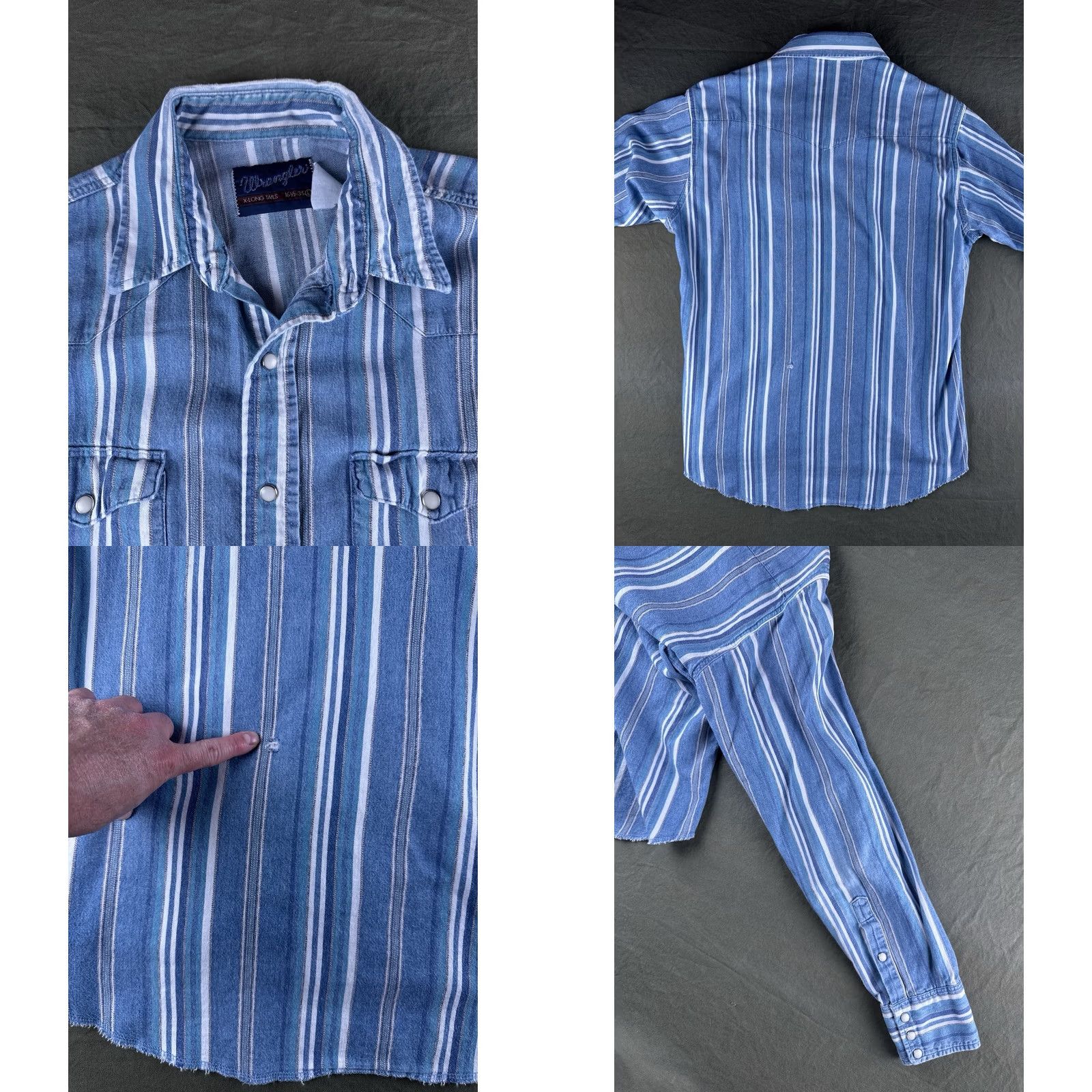 Wrangler VINTAGE Wrangler Western Pearl Snap Shirt Blue Stripe XL Long Tail USA Size US L / EU 52-54 / 3 - 8 Thumbnail