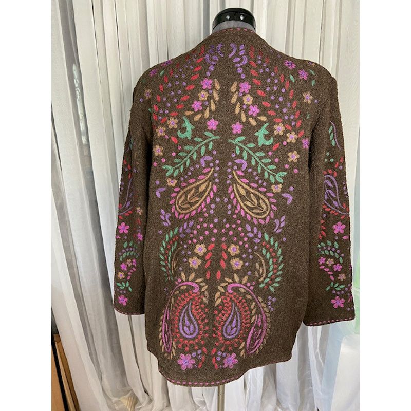 Vintage sweater coat embroidered Linea Louis Dellolio brown purple Size US XL / EU 56 / 4 - 3 Thumbnail