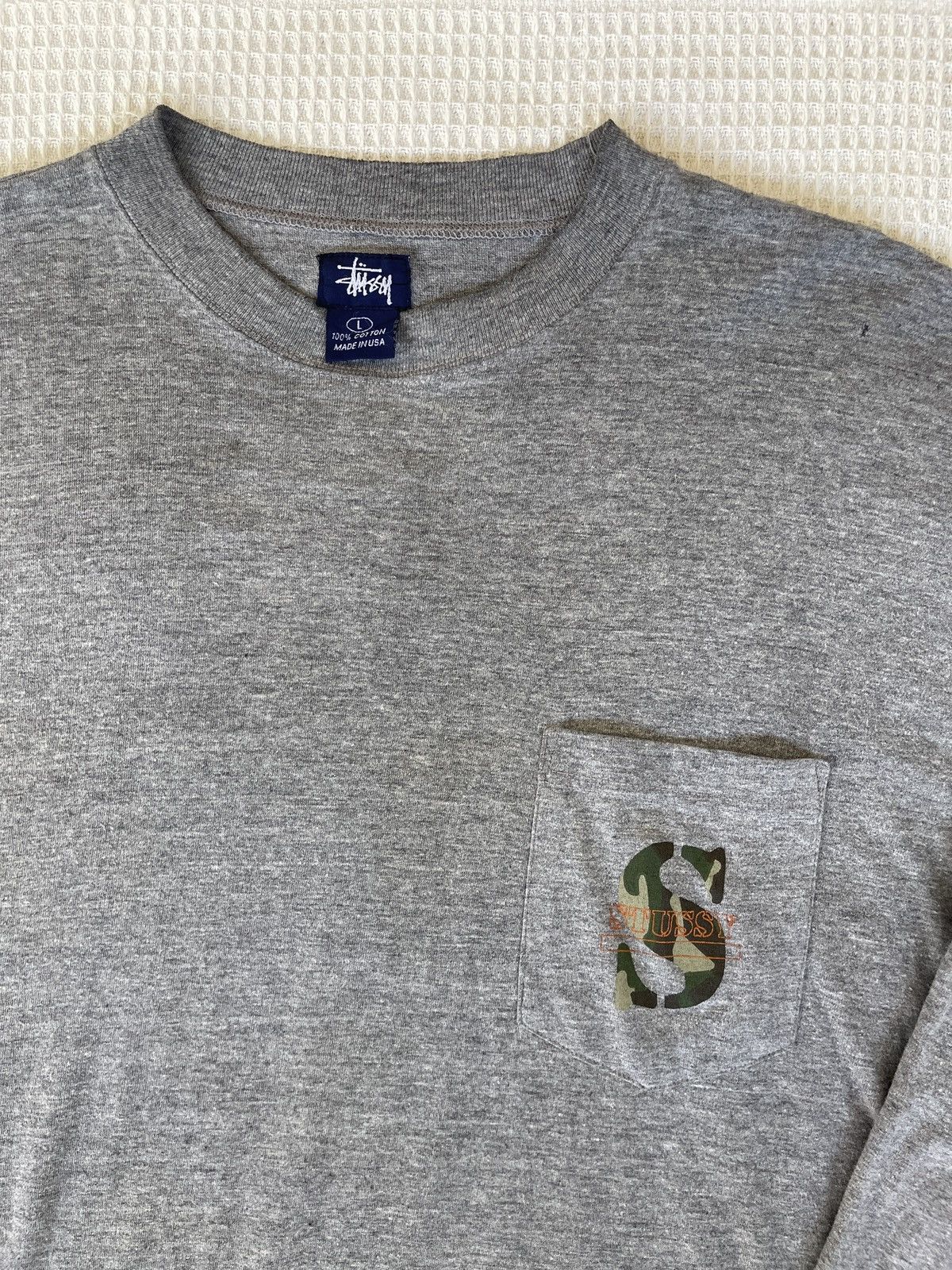 Stussy Vintage 90s Sun Faded🔥STUSSY CAMO USA🔥Logo Pocket L/S Tshirt Size US L / EU 52-54 / 3 - 1 Thumbnail