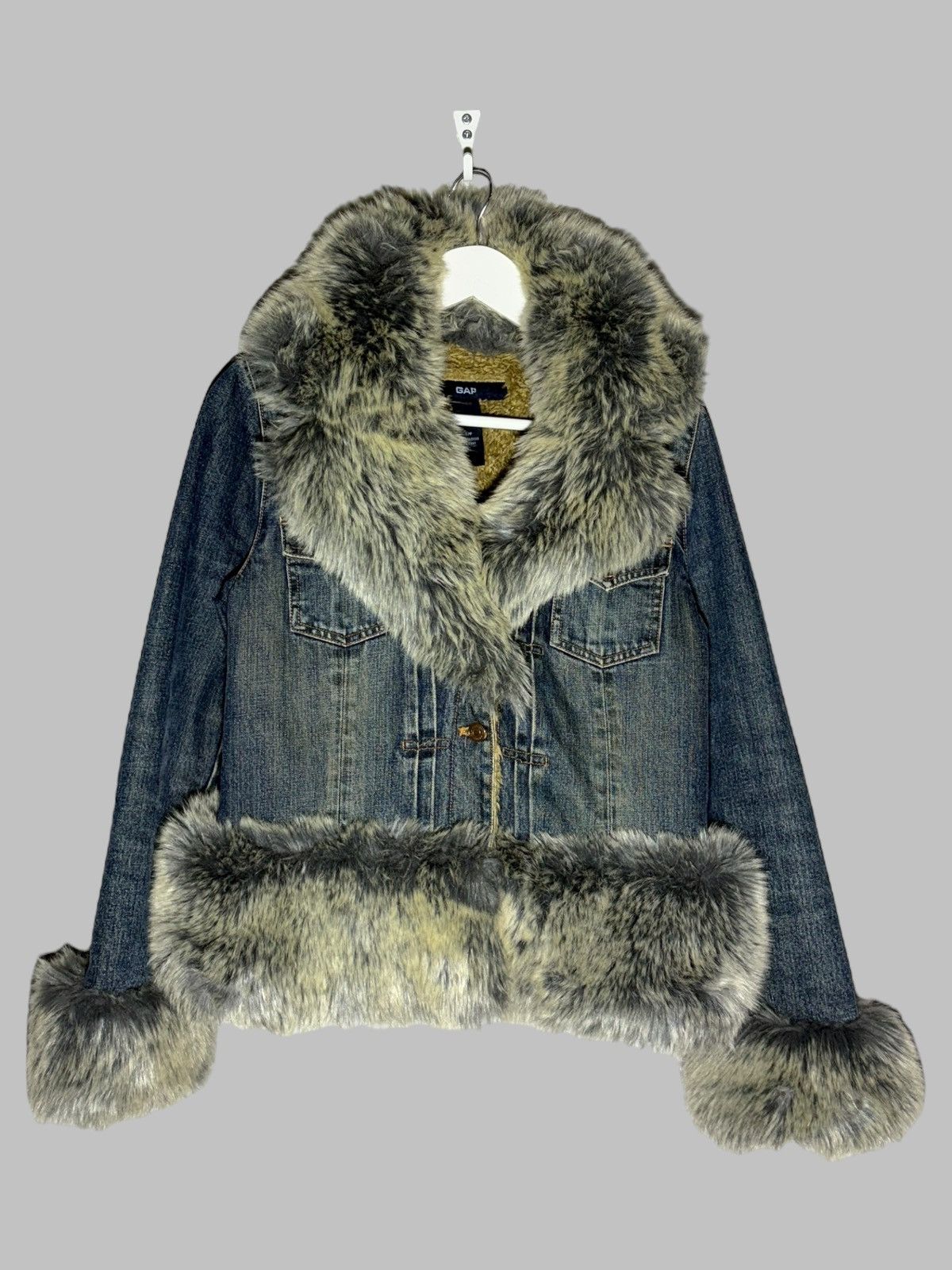 Gap 🔥 Y2K FAUX FUR GAP DENIM JACKET VINTAGE COAT Size S / US 4 / IT 40 - 1 Thumbnail