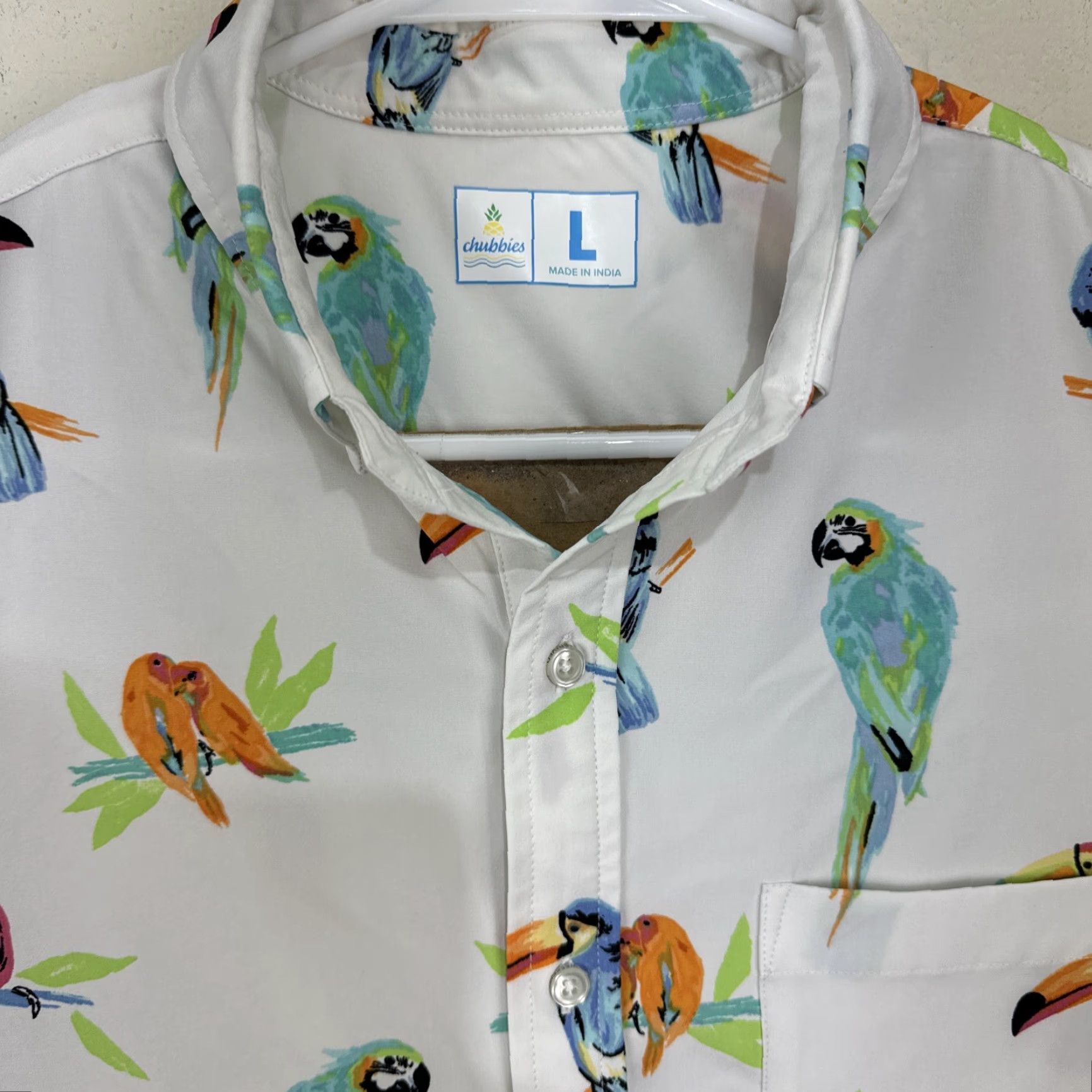 Chubbies Chubbies Mens Popover Shirt Macaw Parrot Hawaiian White Size Large White Size US L / EU 52-54 / 3 - 3 Thumbnail