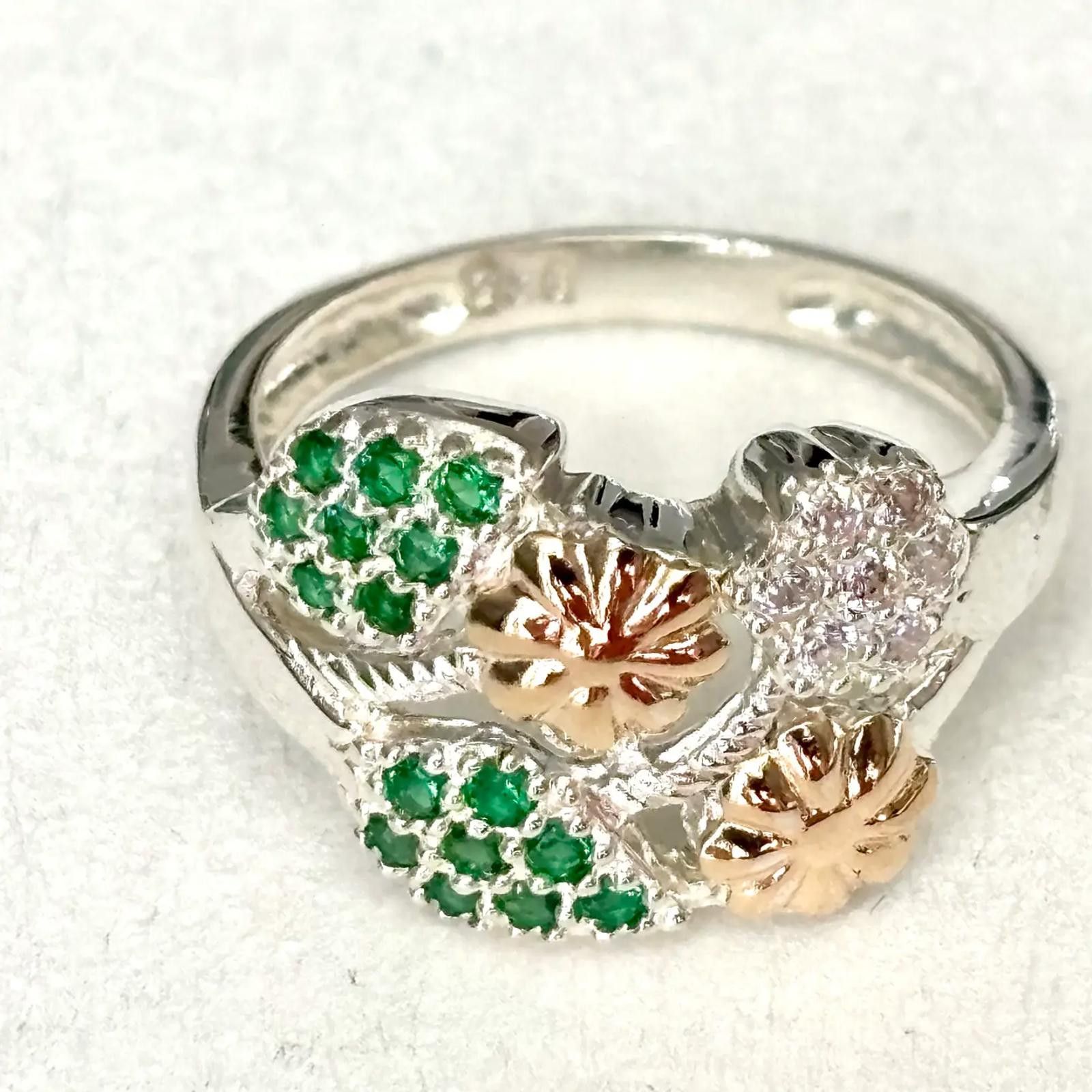 Other Floral Garden Ring in Solid 925 Sterling Silver 10K Accents Size ONE SIZE - 2 Thumbnail
