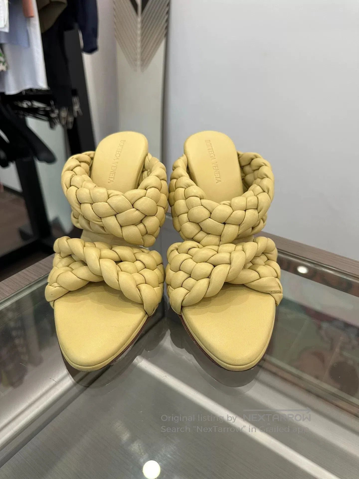Bottega Veneta BV Yellow Braided High-Heel Slippers. Size US 6 / IT 36 - 3 Thumbnail