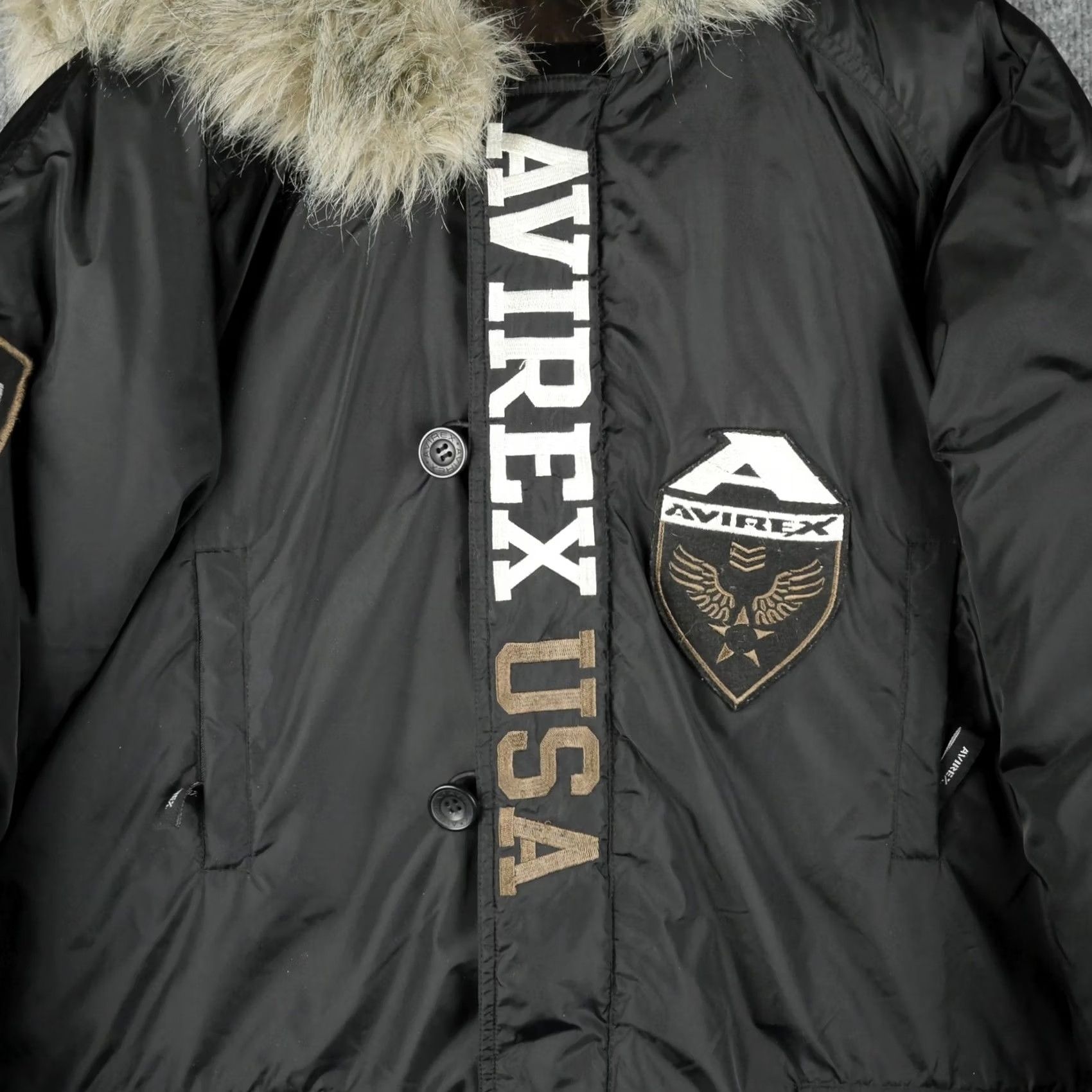 Avirex VINTAGE Avirex Jacket Mens XL Black Down Parka Fur Hood Eagle Embroidered USA Army Patch Size US XL / EU 56 / 4 - 3 Thumbnail