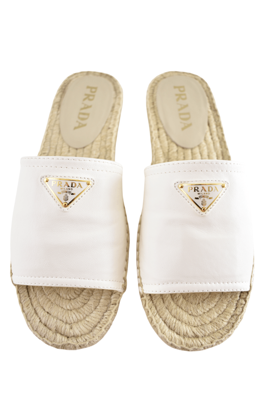 Prada Prada Triangle Logo Leather Espadrille Slide Sandal Flat 37 Size US 7 / IT 37 - 1 Thumbnail