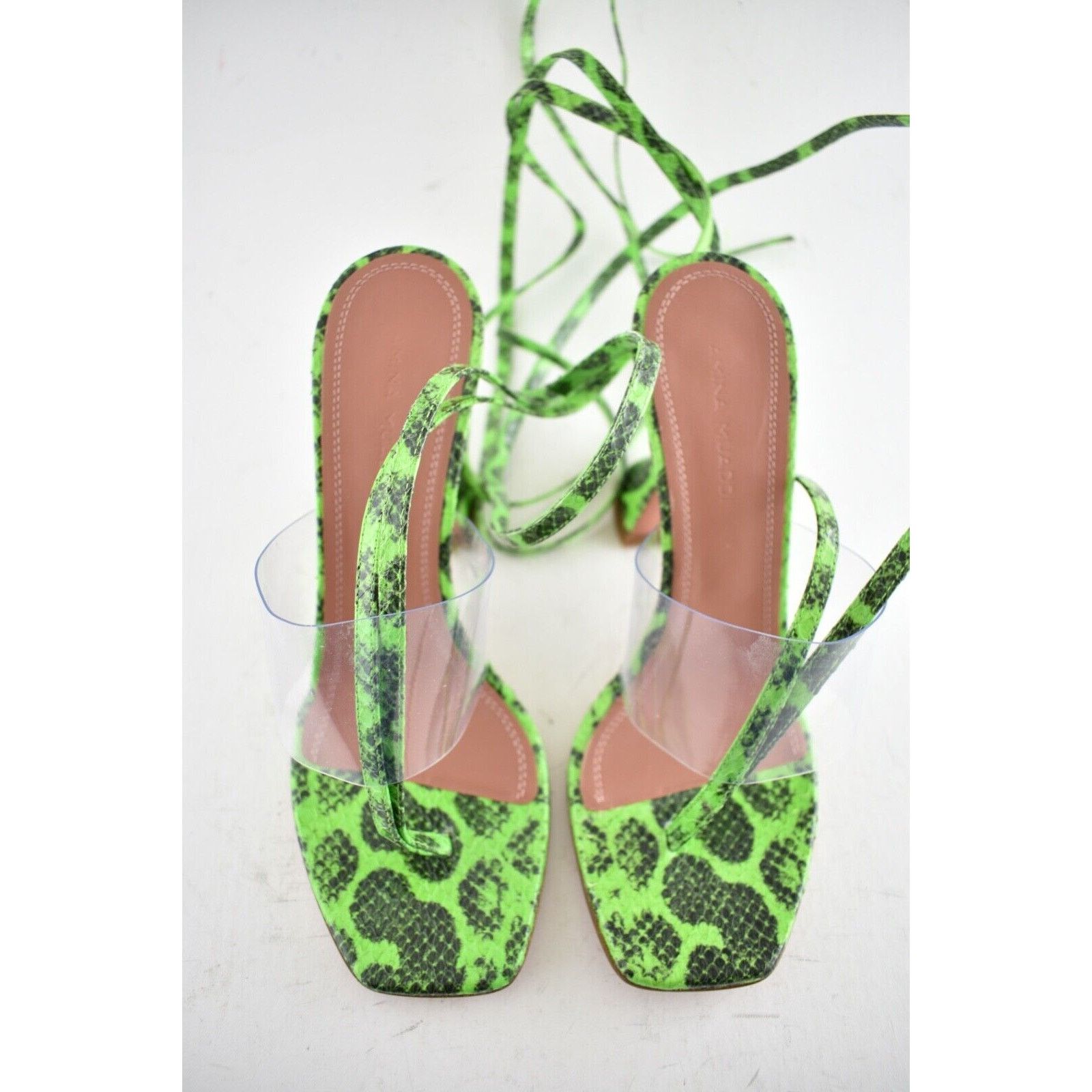 Amina Muaddi Zula Ayer Snake Thong PVC Lace Up Tie Sandal Heel Pump 36 Size US 6 / IT 36 - 7 Thumbnail