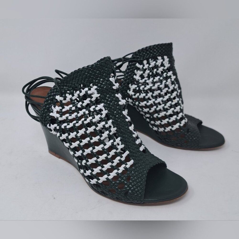 Mulberry Mulberry Woven Leather Strappy Wedge Sandals White Green It Size US 7.5 / IT 37.5 - 8 Thumbnail