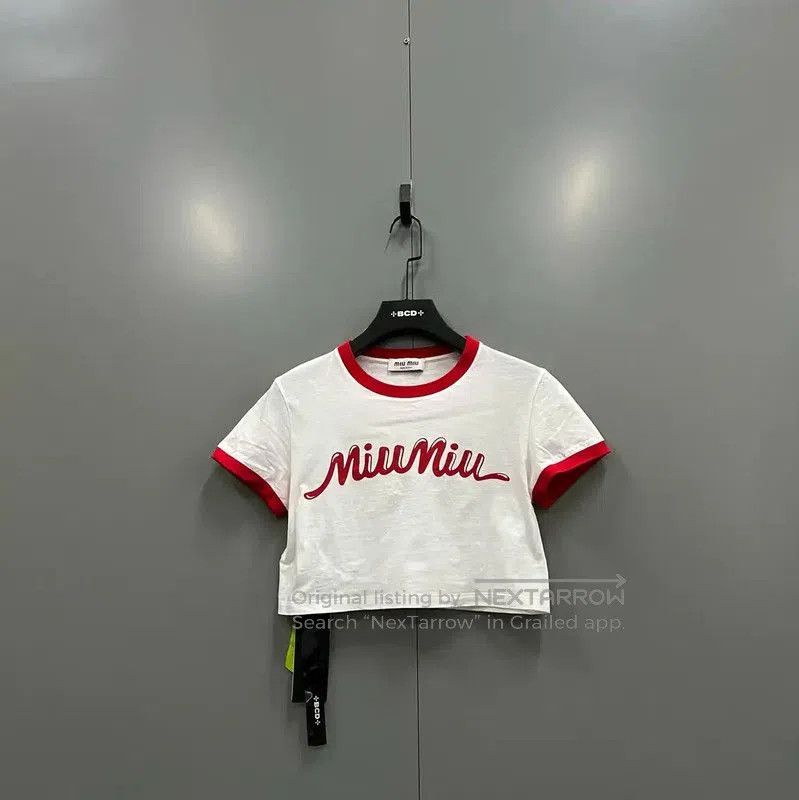 Miu Miu Summer White Logo Crop T-Shirt .