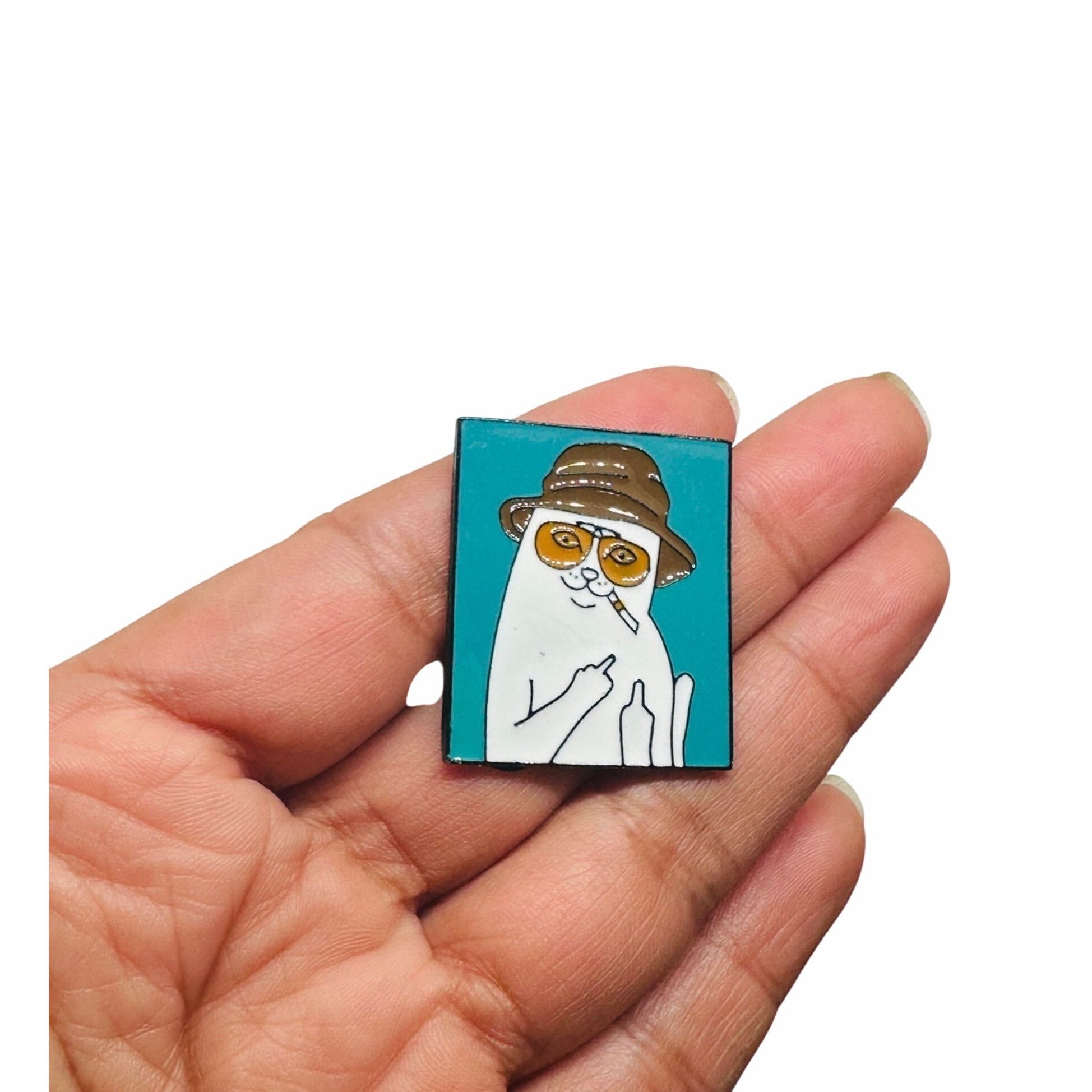 Other ⭐OZ ENAMEL PIN RIP N DIP NERMAL HUNTER S THOMPSON CAT FLIP B Size ONE SIZE - 2 Thumbnail