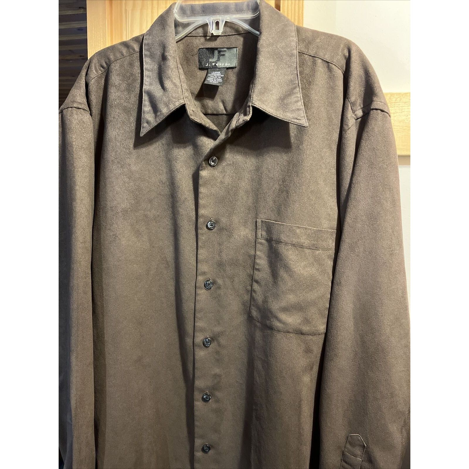 J Ferrar J. Ferrar Men’s L Brown LS Button Suede Feel Polyester Shirt Size US L / EU 52-54 / 3 - 2 Thumbnail