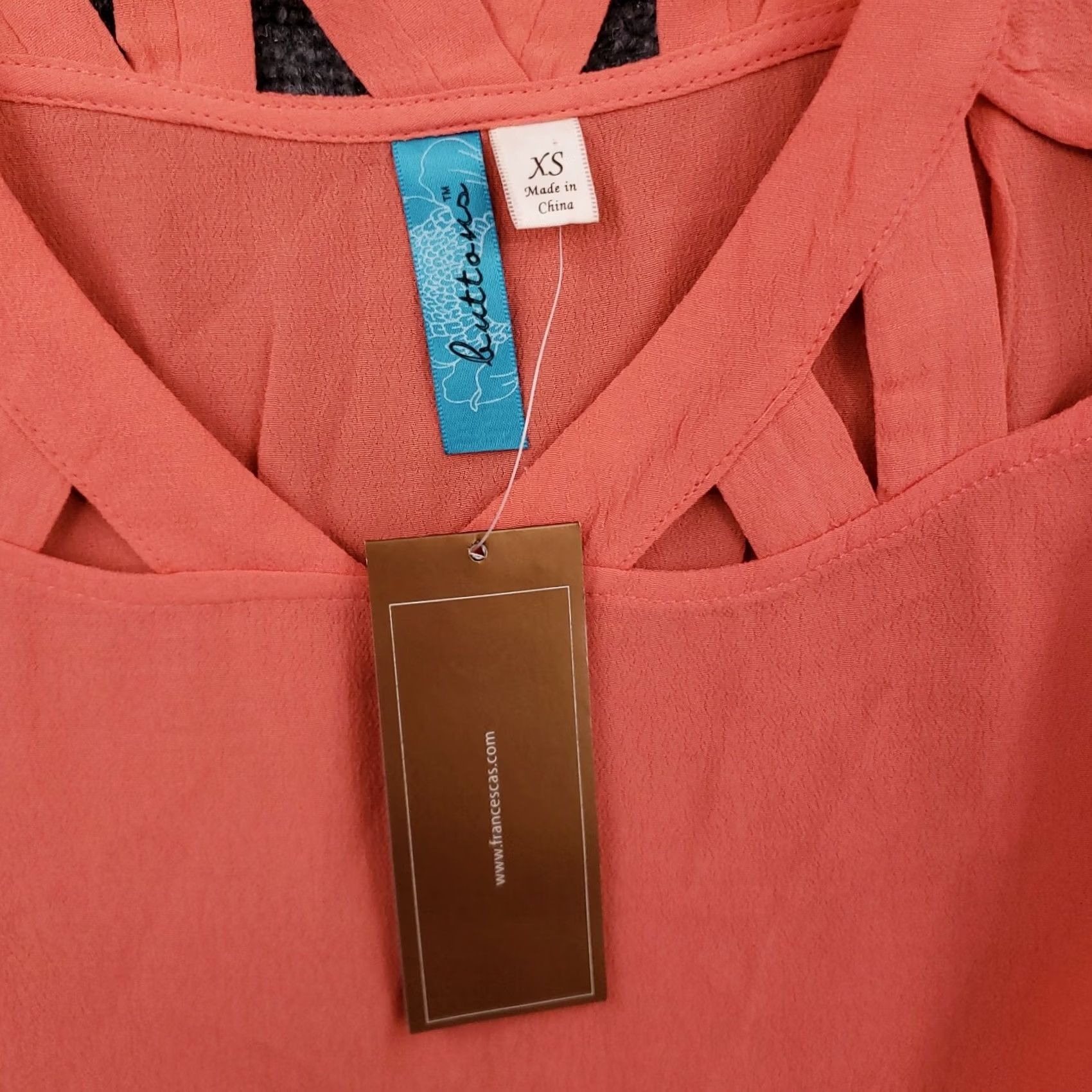 Vintage Francesca's Blouse Shirt Womens XS Orange Short Sleeve Button V-Neck Top Blouse Size XS / US 0-2 / IT 36-38 - 3 Thumbnail