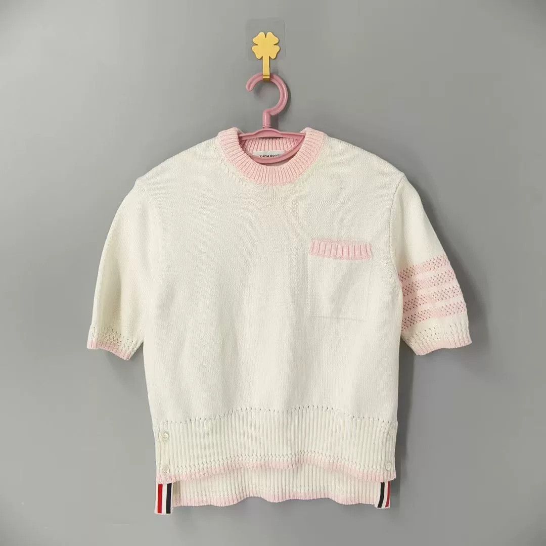 Thom Browne Thom Browne Milk White Pink Short Sleeve Knit Size S / US 4 / IT 40 - 1 Thumbnail