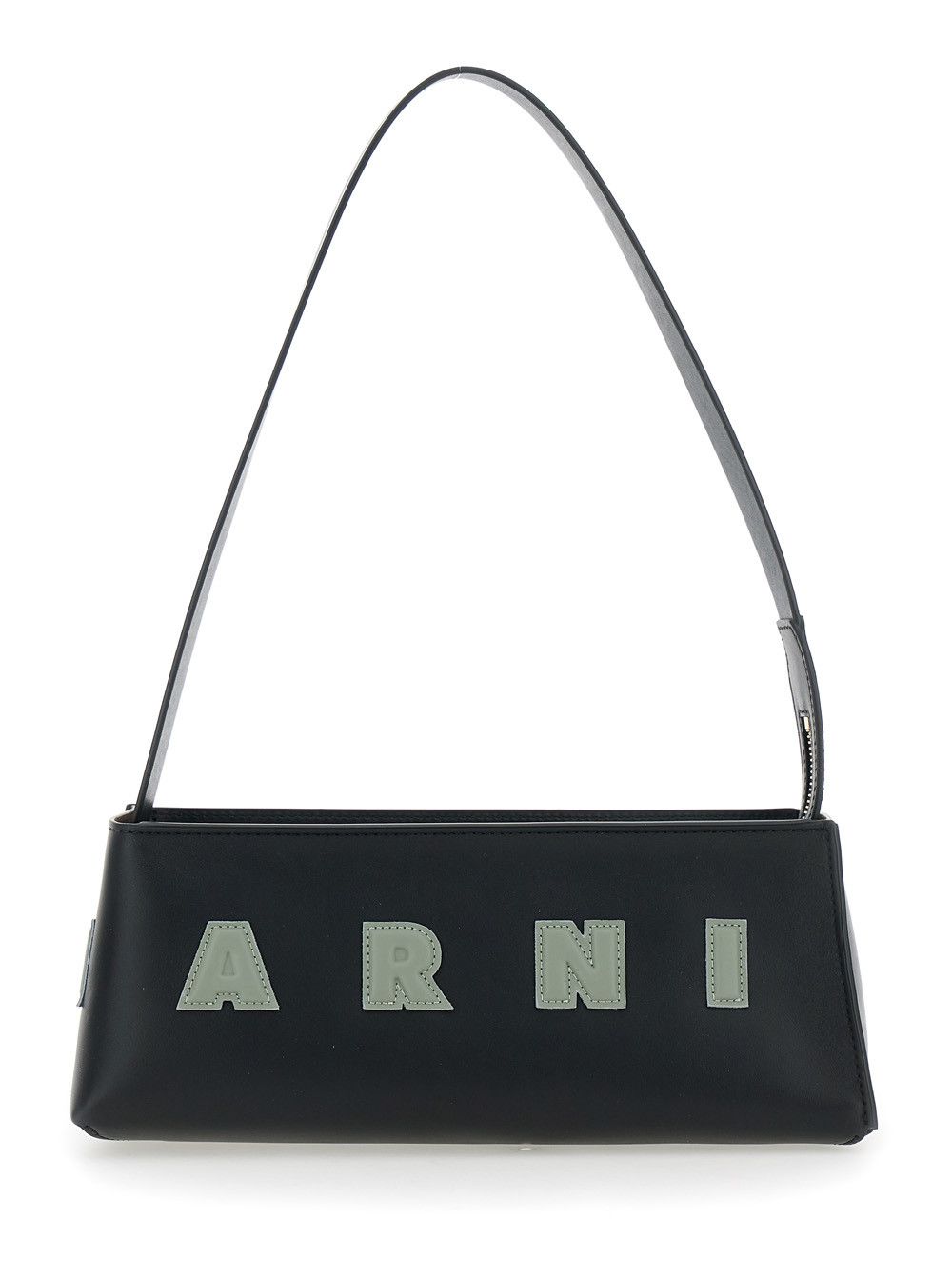 Marni 'museo' Black Shoulder Bag With Thin Shoulder Strap And Contrasting Logo On The Front In Leather Woman, Women's