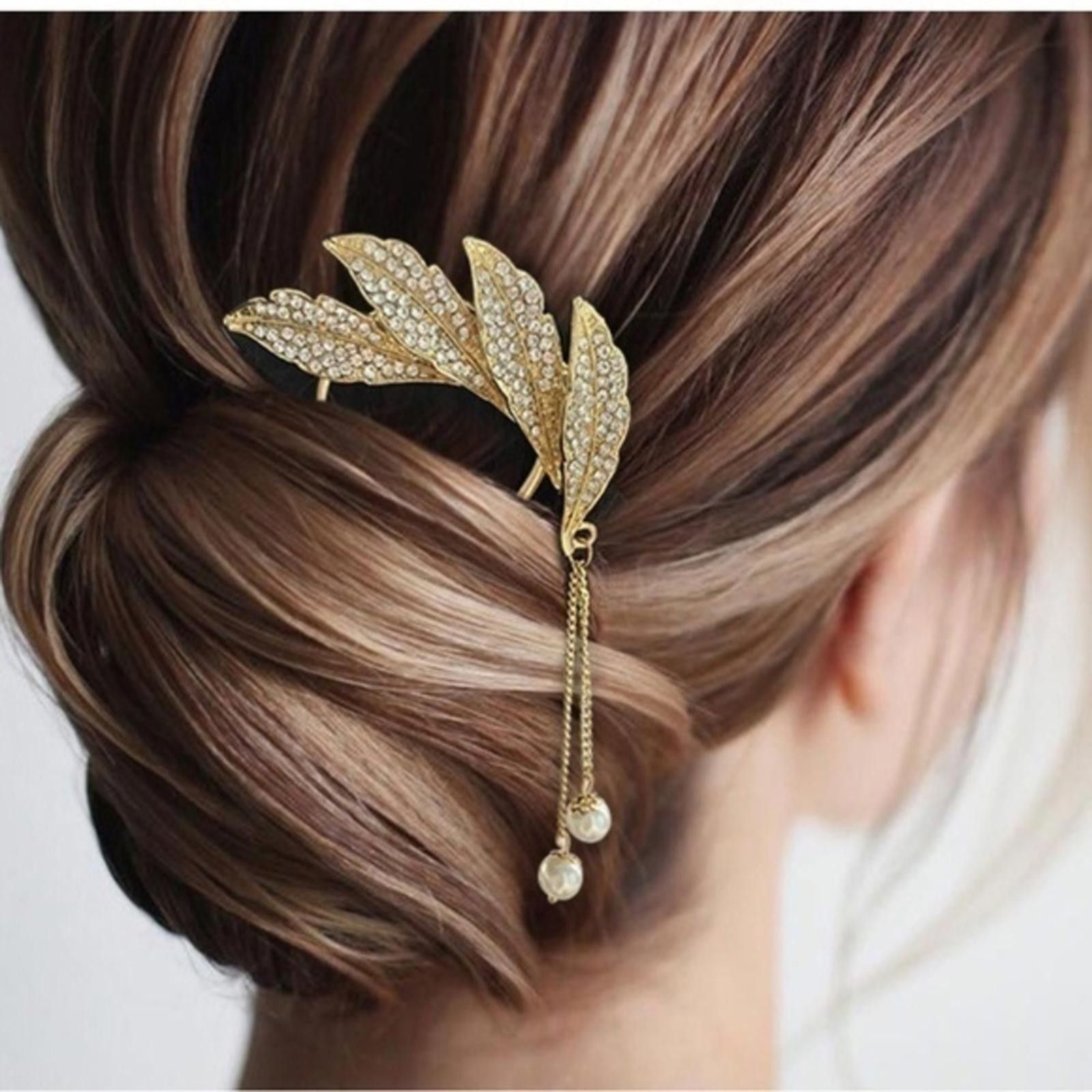 Designer Diamond Hair Fork Silver Feather Hairpin Size ONE SIZE - 2 Thumbnail