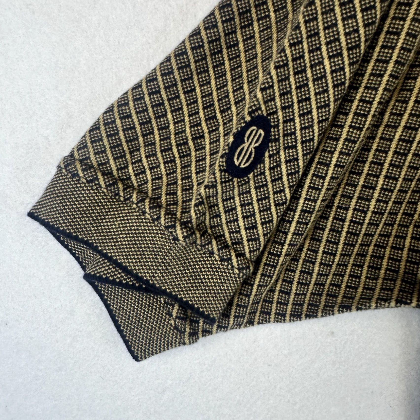 Bill Blass Bill Blass Polo Shirt Mens L Geometric Beige Navy Pattern Classic Casual 100% Cotton Polo Mens Size US L / EU 52-54 / 3 - 3 Thumbnail