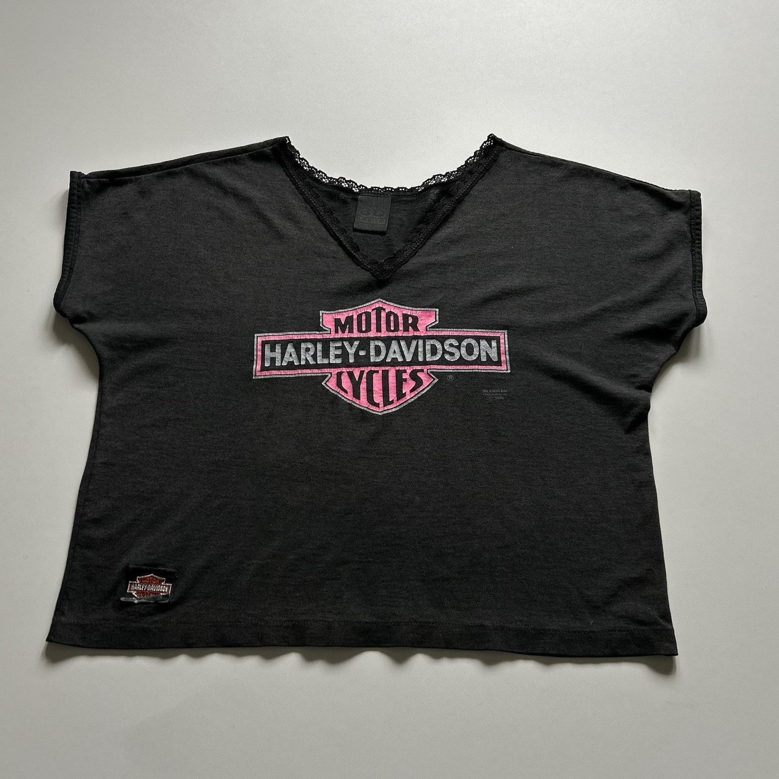 Vintage 90s Harley Davidson 3D Emblem Crop Top Shirt Large