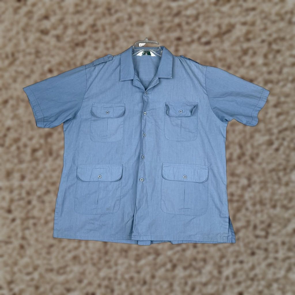 Haband Haband Shirt Mens M Blue Safari Short Sleeve Button-Up 4 Pocket Epaulets Size US M / EU 48-50 / 2 - 1 Thumbnail
