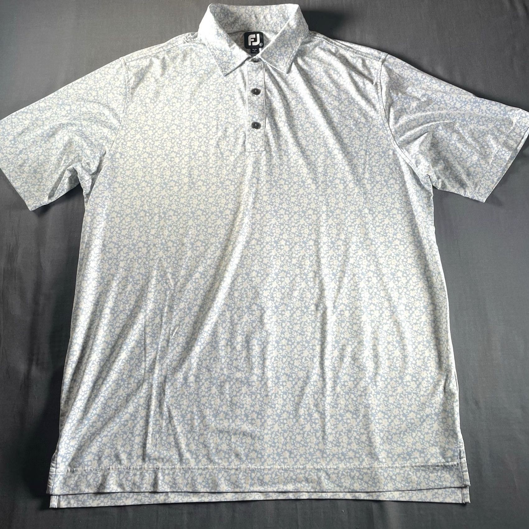 Footjoy FootJoy Polo XL Geometric Floral Golf Performance FJ Flowers Light Blue Men Polo Short Sleeve Breathable All Seasons Regular Classic Sports Size US XL / EU 56 / 4 - 3 Thumbnail