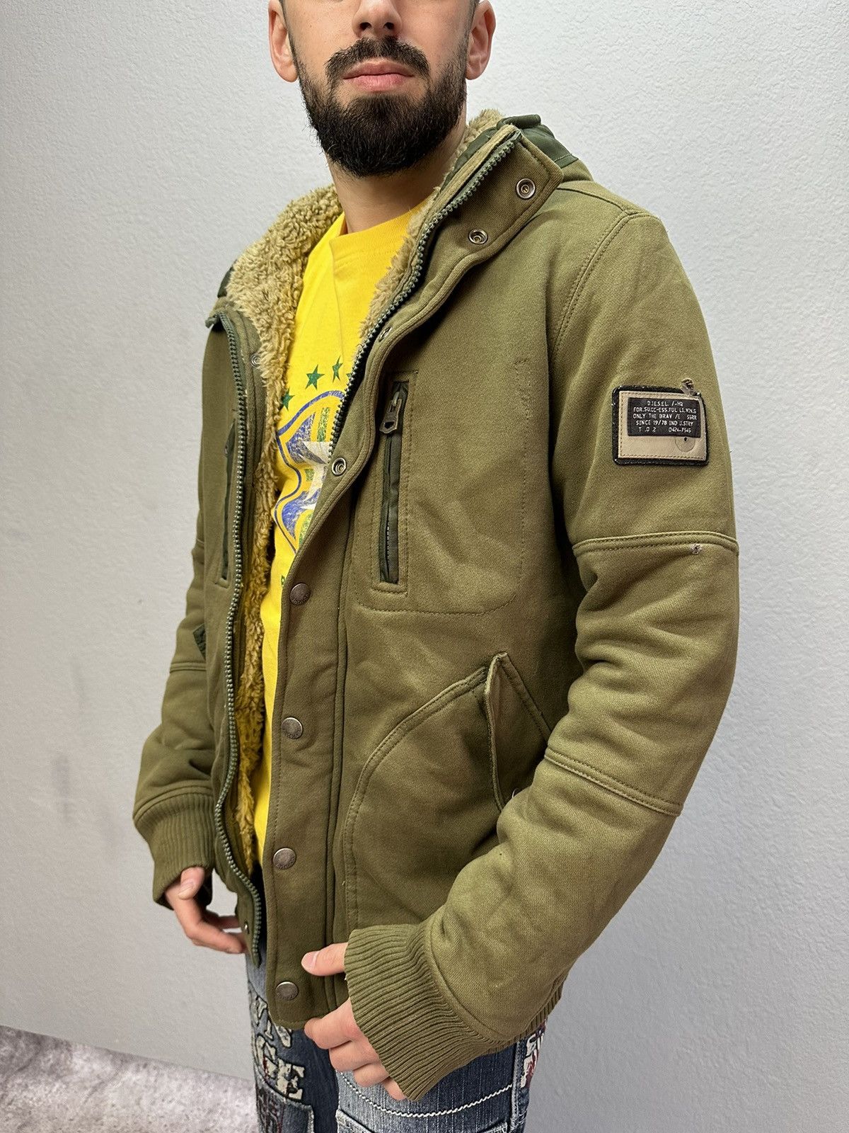 Diesel Vintage Diesel Y2K Archival Jacket Khaki Hooded Sherpa Faded Size US L / EU 52-54 / 3 - 6 Thumbnail