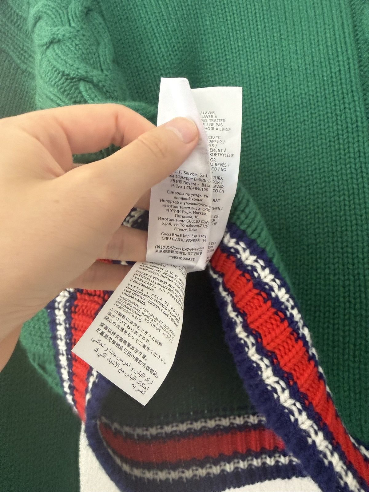 Gucci Green Cable Knit V-Neck Sweater with Stripe Trim Size US S / EU 44-46 / 1 - 9 Thumbnail