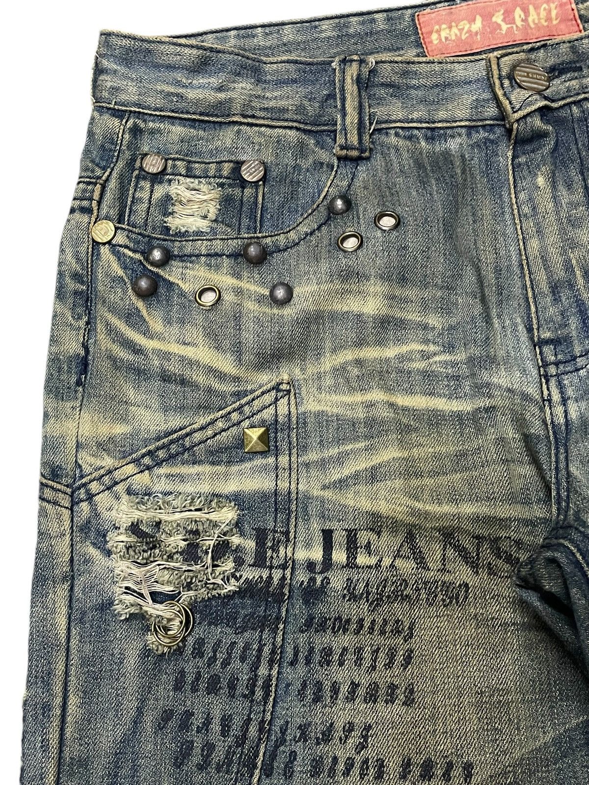If Six Was Nine × Japanese Brand × Junya Watanabe Crazy Race Pierced & Studded Panelled Poem Mud Jeans Size US 32 / EU 48 - 15 Thumbnail