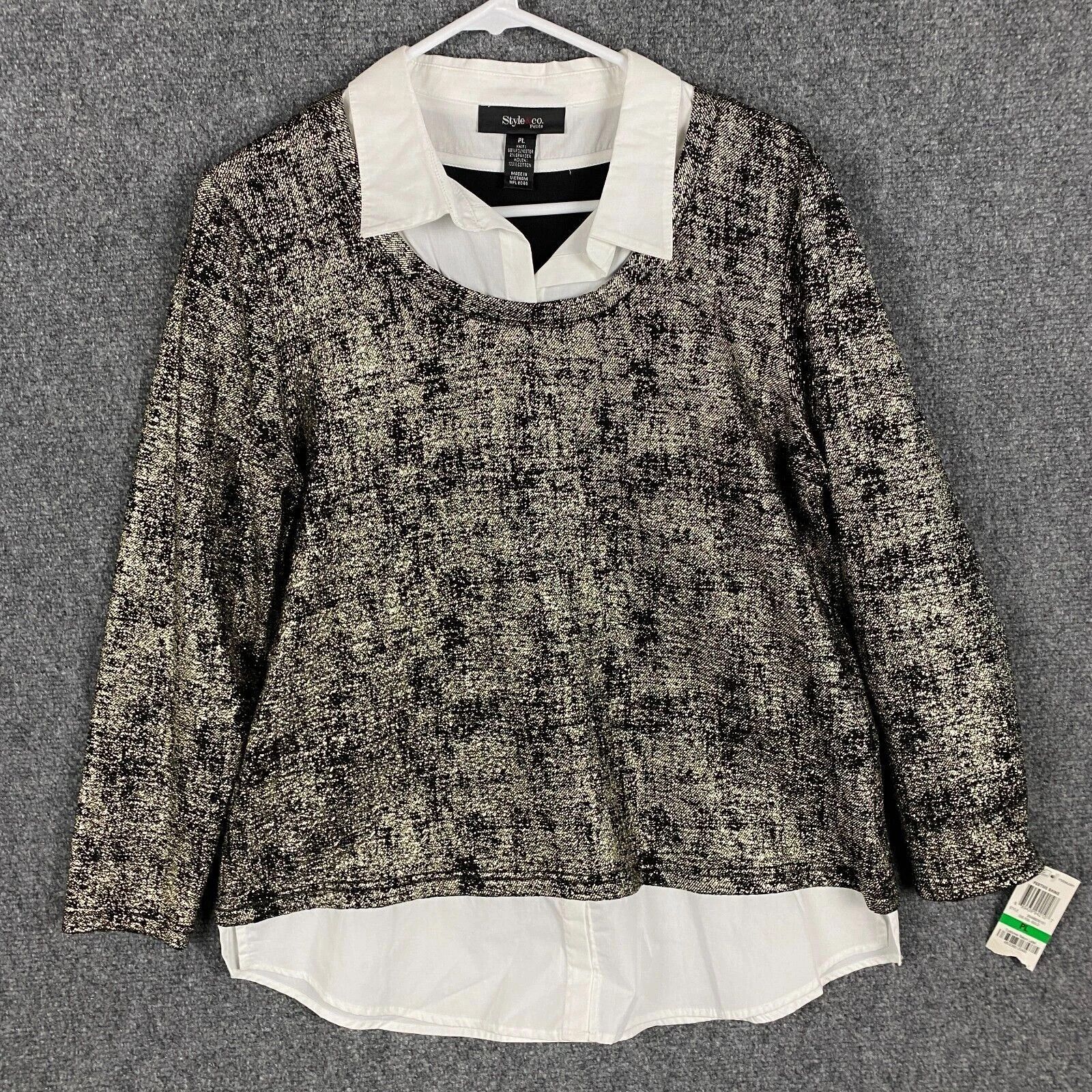 Style & Co Style & Co Top Petite Large PL Women's Long Sleeve Polyester Size L / US 10 / IT 46 - 1 Thumbnail