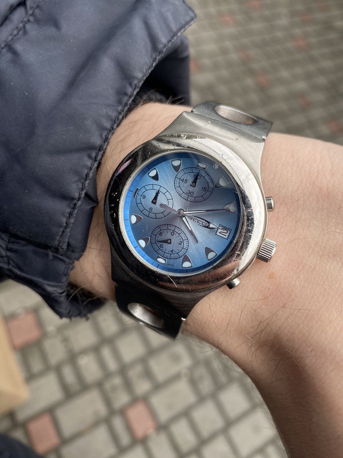 Japanese Brand × Vintage Sporty Chronograph Watch with Blue Dial, Japanese Brand Size ONE SIZE - 4 Thumbnail