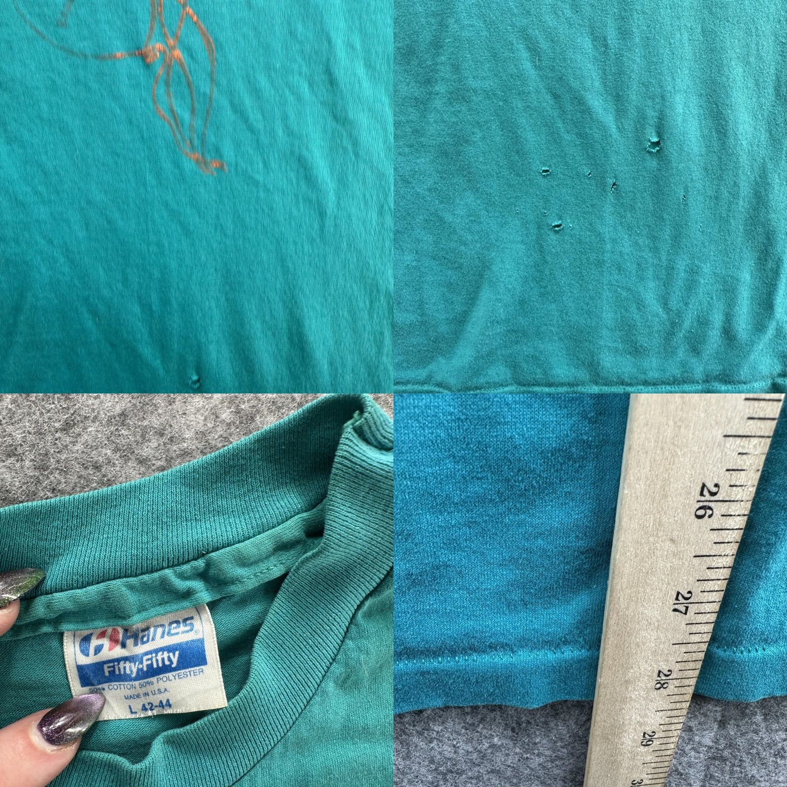 Hanes VINTAGE Hanes Fifty-Fifty Shirt Mens L Teal 1990s Balloons Graphic Print Crew Neck Short Sleeve 90s Mens Size US L / EU 52-54 / 3 - 8 Thumbnail