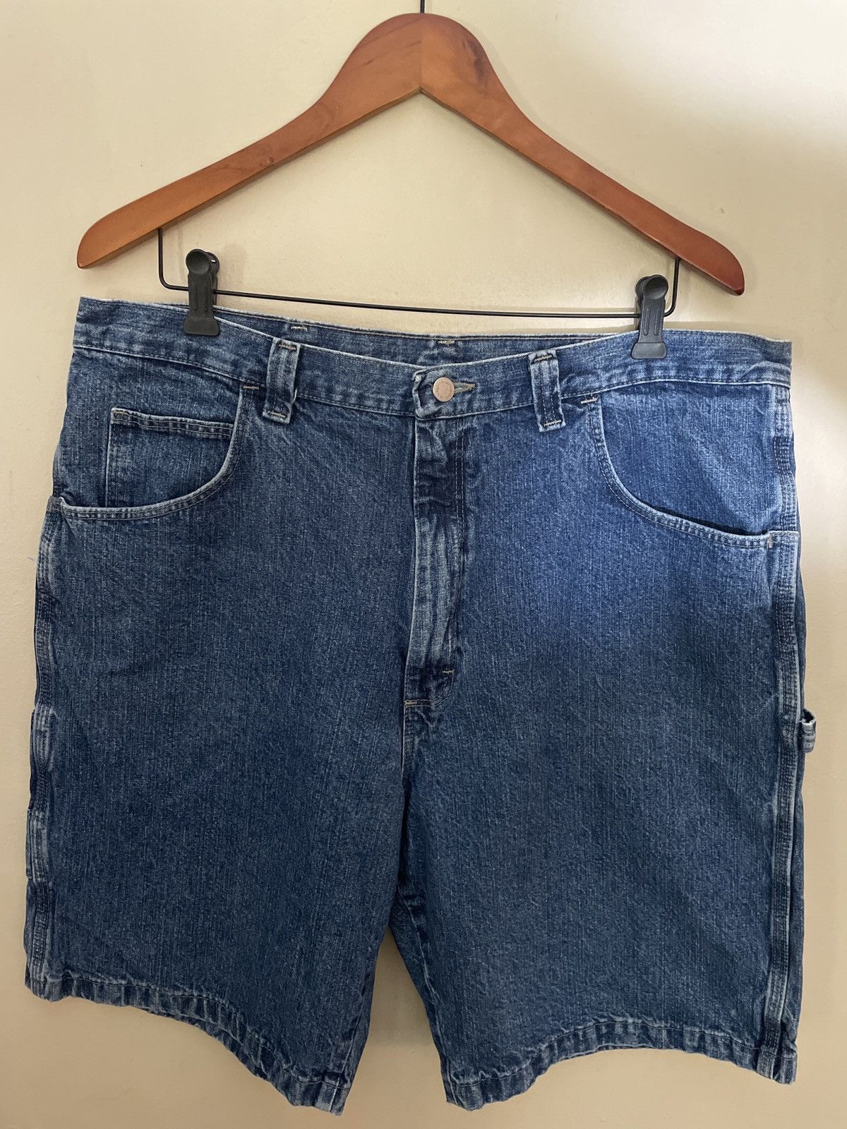 Designer × Vintage × Wrangler Wrangler Denim Blue Jean Shorts Jorts Waist 38x9 Carpenter 🔥 Size US 38 / EU 54 - 1 Thumbnail
