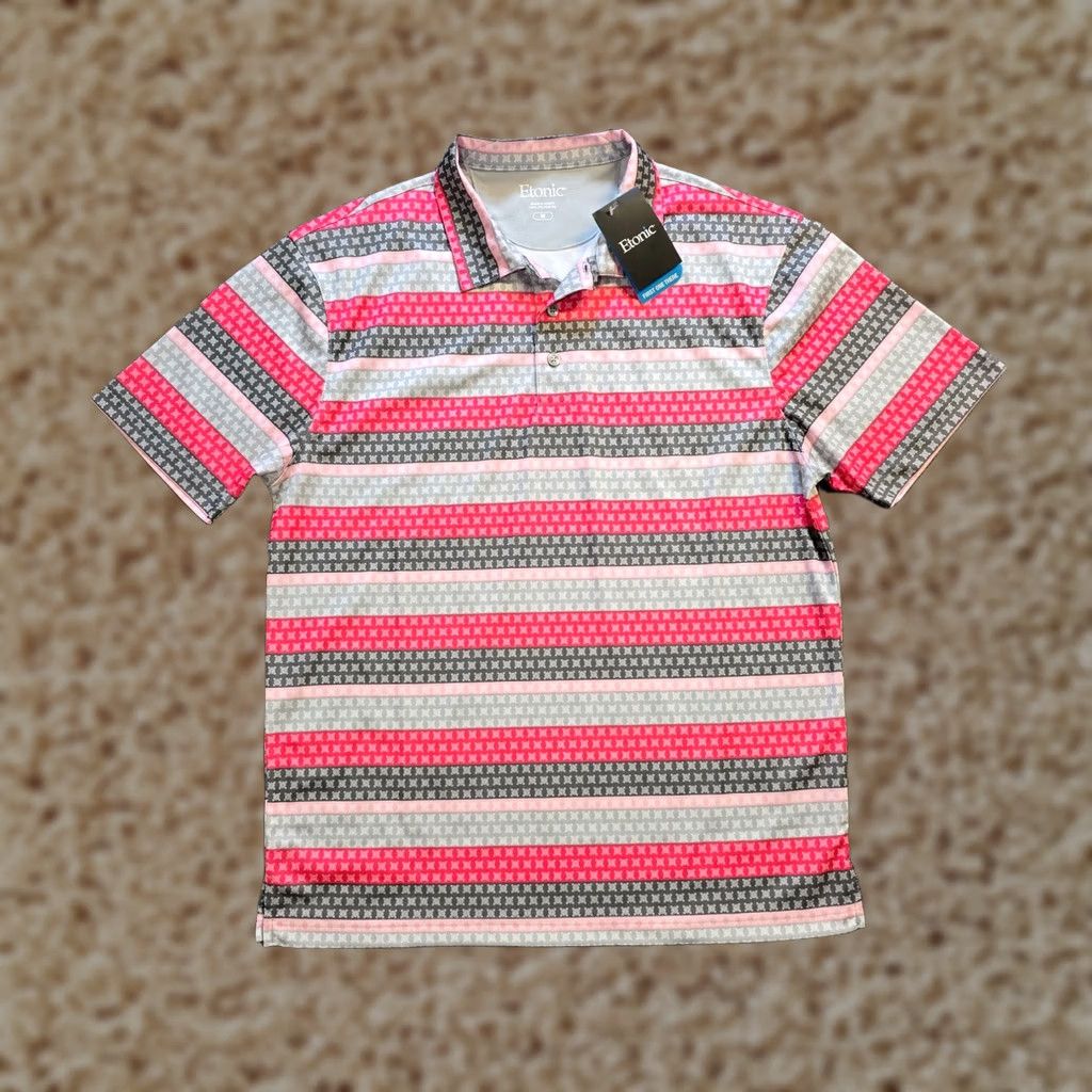 Vintage Etonic Polo Shirt Mens Medium Pink Stripe UV Protection Casual Golf Shirt Mens Regular Pink Stripe Polo Shirt Size US M / EU 48-50 / 2 - 1 Thumbnail