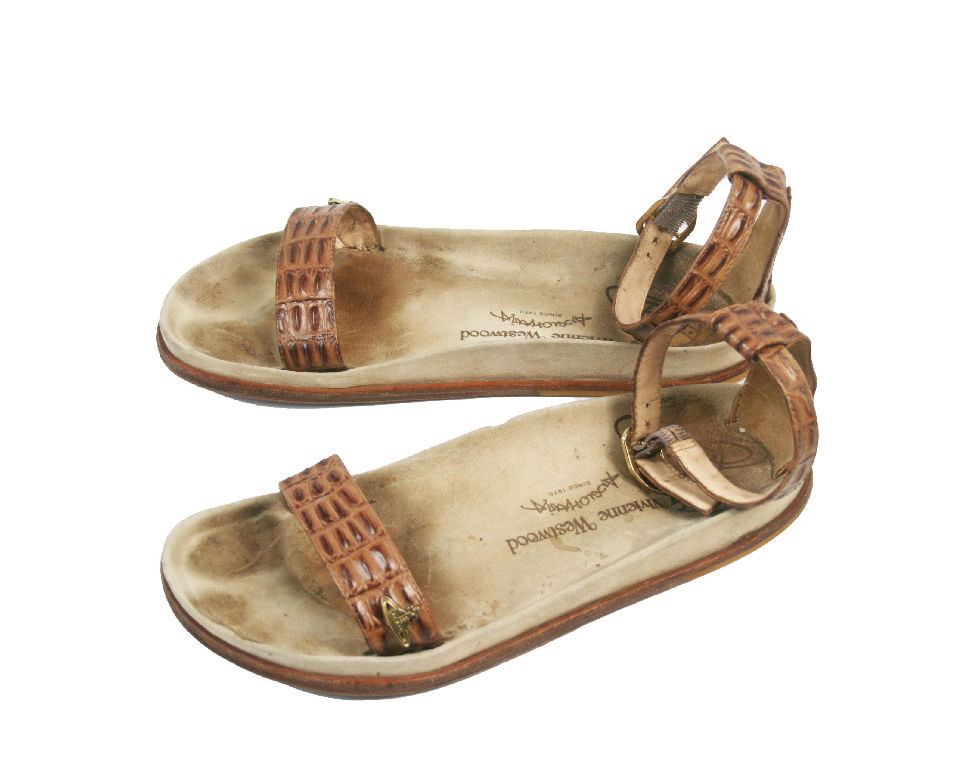 Vivienne Westwood 00S Orb Logo Faux Croco Leather Gladiator Sandals Y2K Size US 10 / IT 40 - 1 Thumbnail