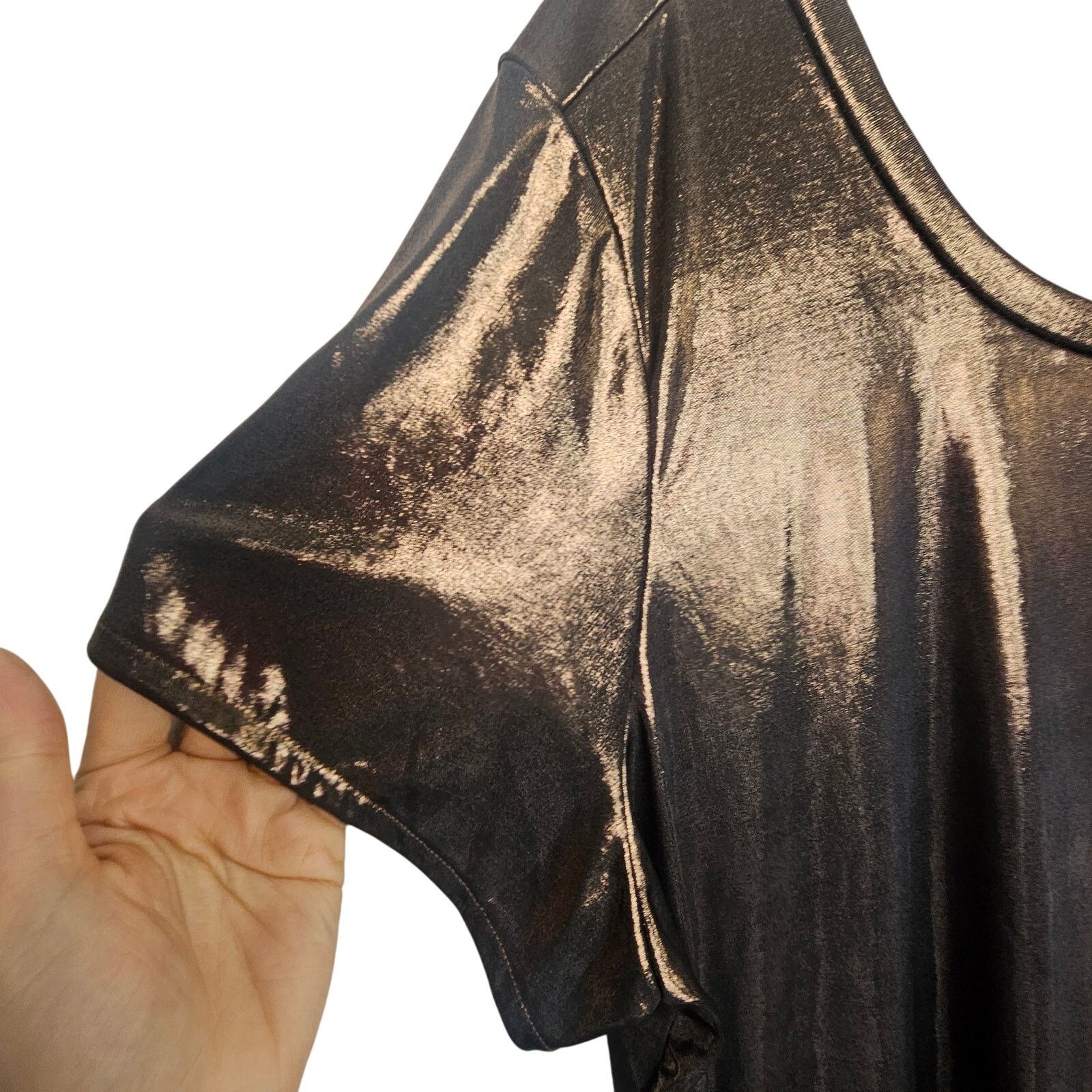 Torrid Torrid Womens Liquid Shine Crew Neck Top 3X Bronze Metallic Size 3XL / US 20-22 - 5 Thumbnail