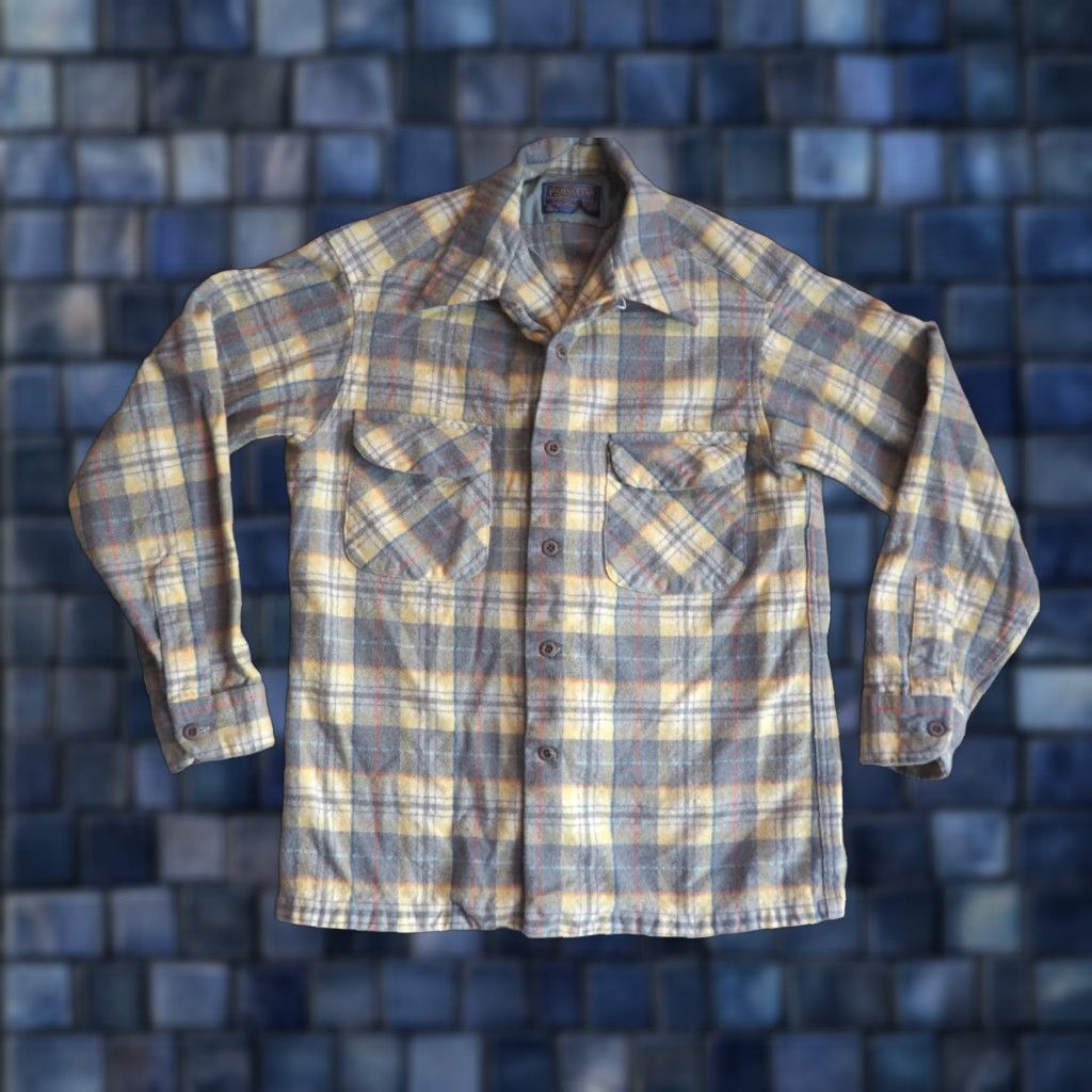 Pendleton VTG Pendleton Wool Shirt Mens S 1960s 60s Yellow Gray Loop Flap Pocket Button-Front Wool Rockabilly USA Board Shirt Size US S / EU 44-46 / 1 - 1 Thumbnail