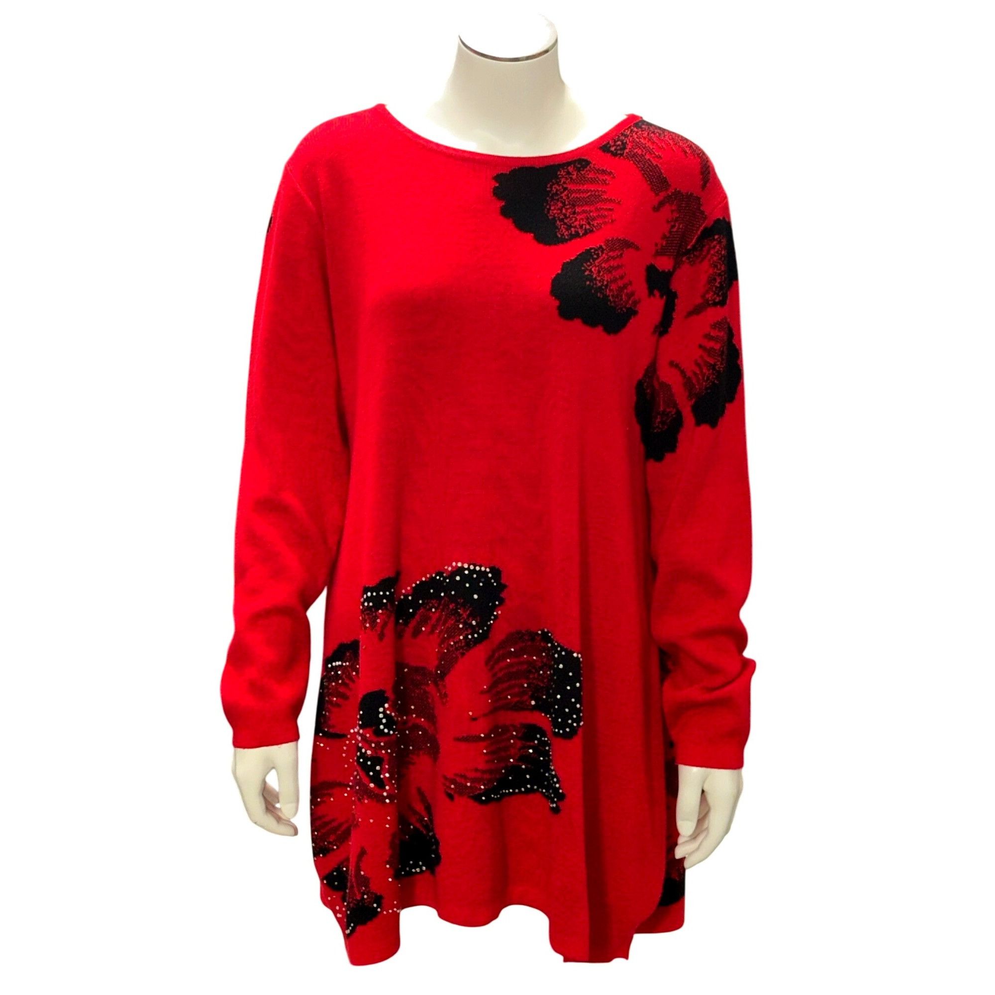 Other CCC Spring Pullover Stretch Loose Red Black Floral Sweater D Size L / US 10 / IT 46 - 1 Thumbnail