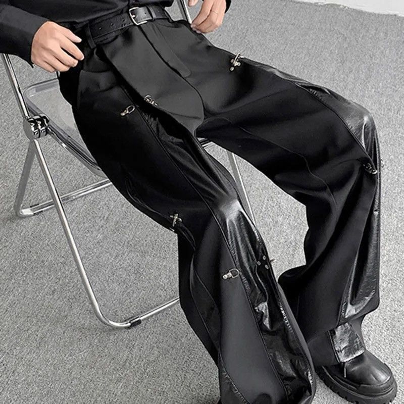 Japanese Brand × Vintage Avant garde retro buckle pu leather mix pleated pants Size US 29 - 2 Thumbnail