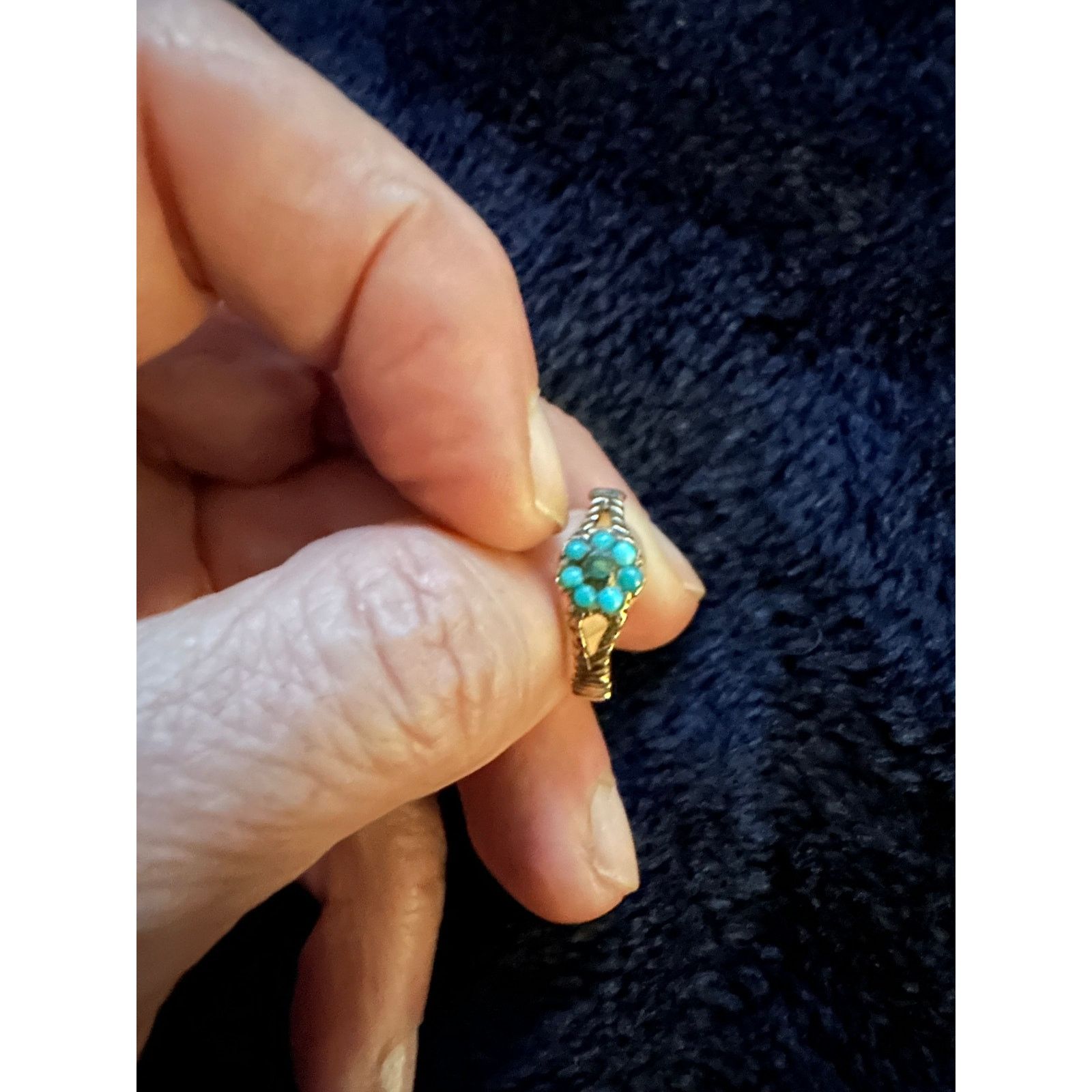 Other ANTIQUE VICTORIAN 14K TURQUOISE EMERALD FORGET ME NOT RING Size ONE SIZE - 9 Thumbnail
