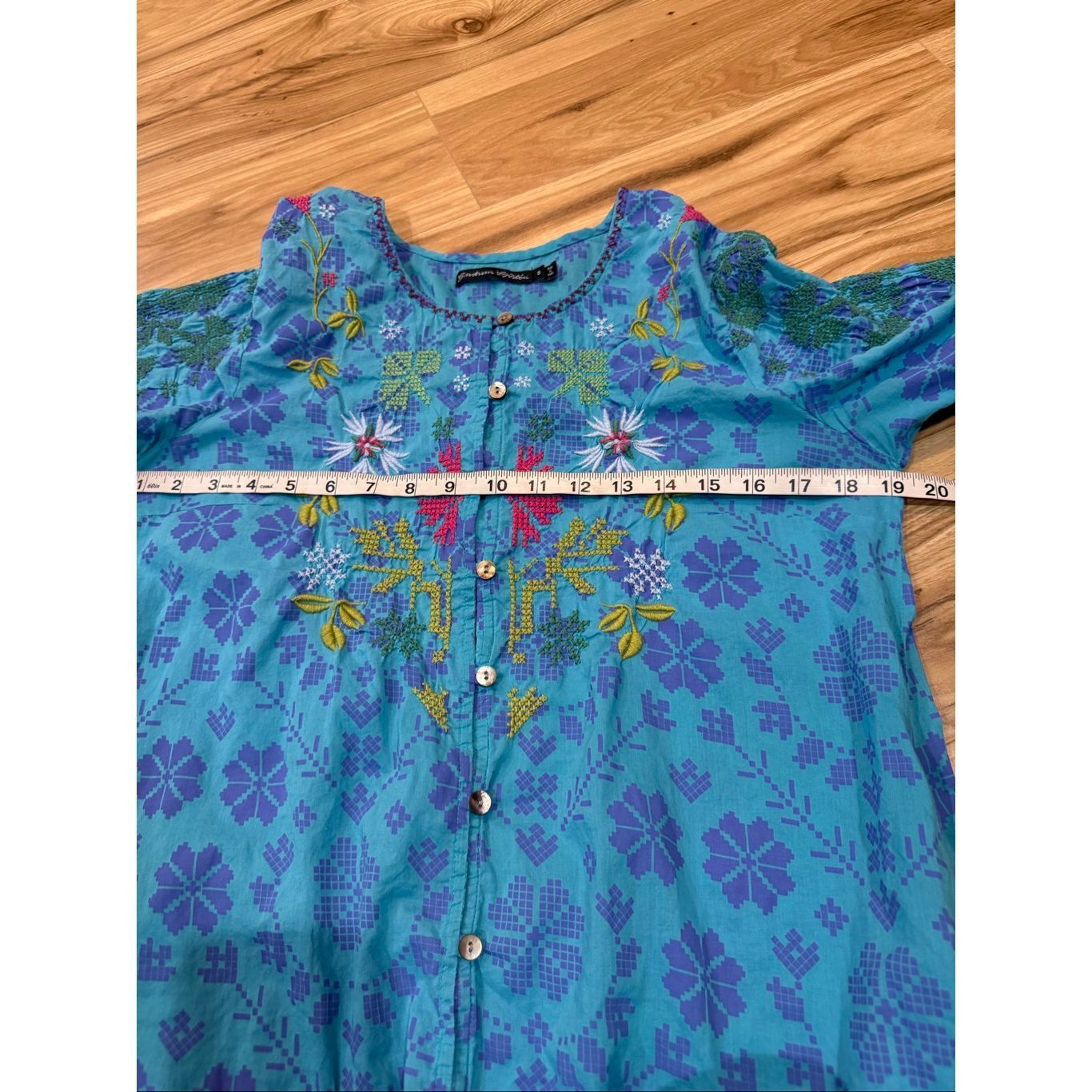 Guru Gudrun Sjoden teal button front embroidery tunic blouse top pockets size Small Size S / US 4 / IT 40 - 8 Thumbnail
