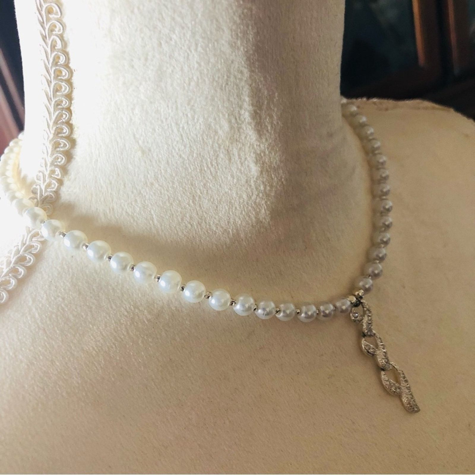 Handmade Handcrafted repurpose fancy stone dangle Pearl necklace Size ONE SIZE - 3 Thumbnail