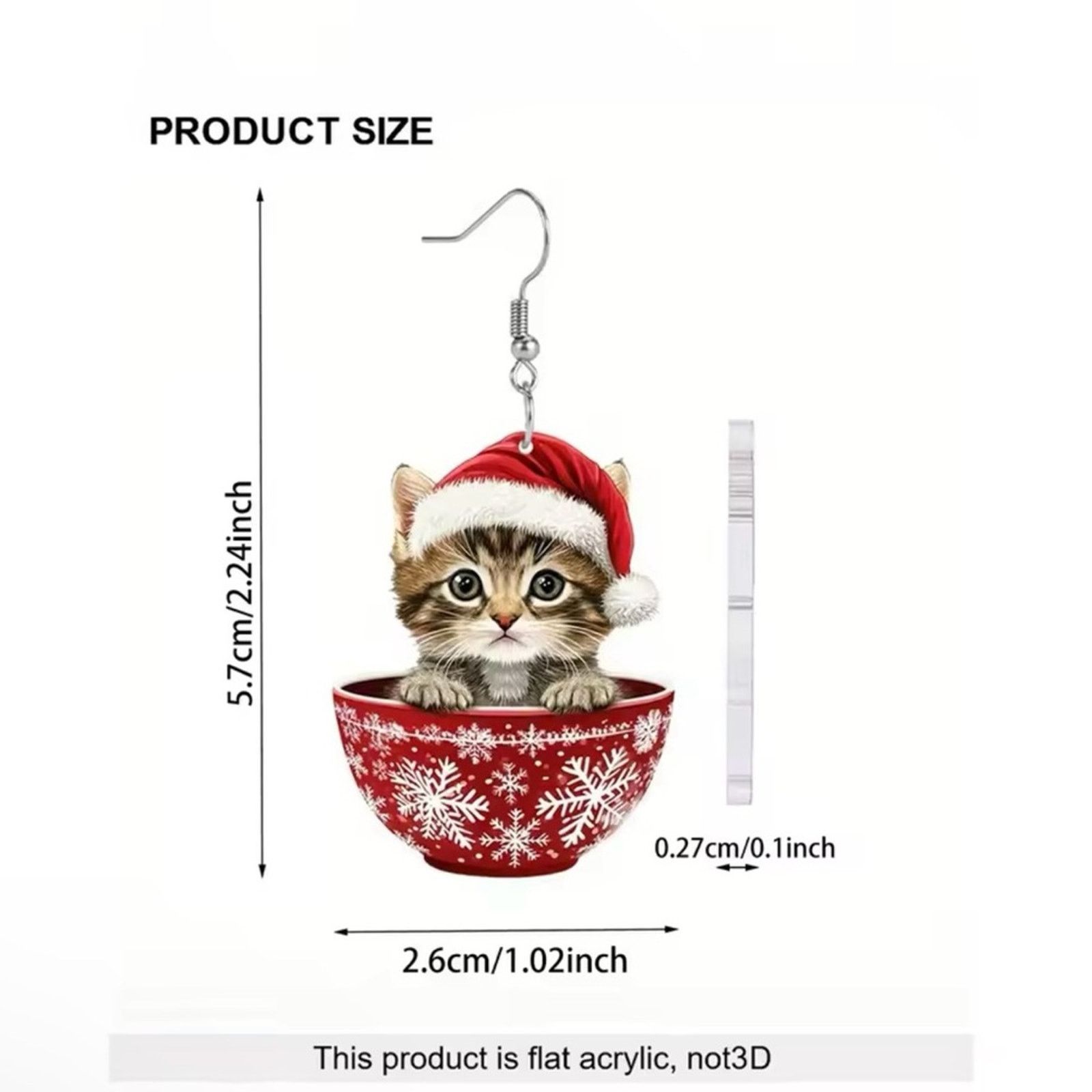 Other Cute 2D Kitten Christmas Earrings Snowflake Tea Cup Earrings Size ONE SIZE - 3 Thumbnail