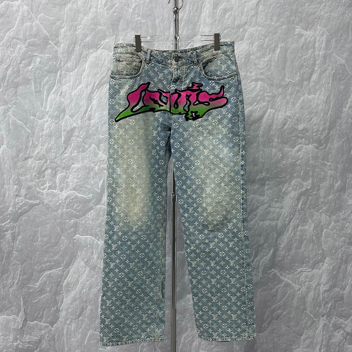Pharrell Louis Vuitton Pharrell Flocked Logo Denim Pants Size US 34 / EU 50 - 1 Thumbnail