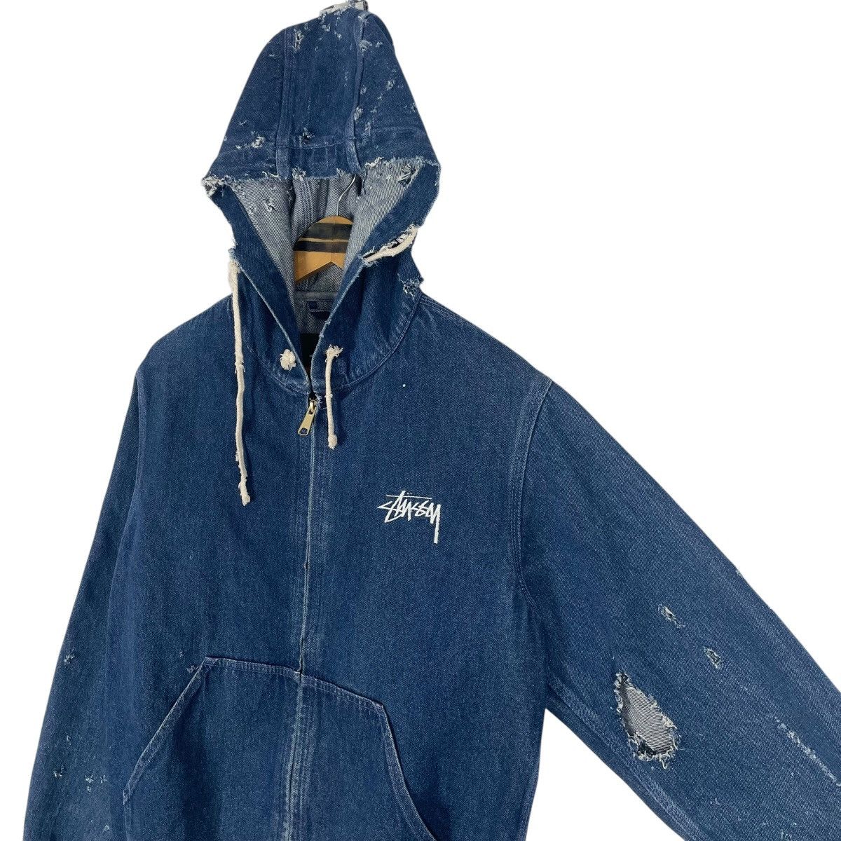 Stussy Vintage Stussy Hooded Distressed Style Denim Jacket Size US M / EU 48-50 / 2 - 9 Thumbnail