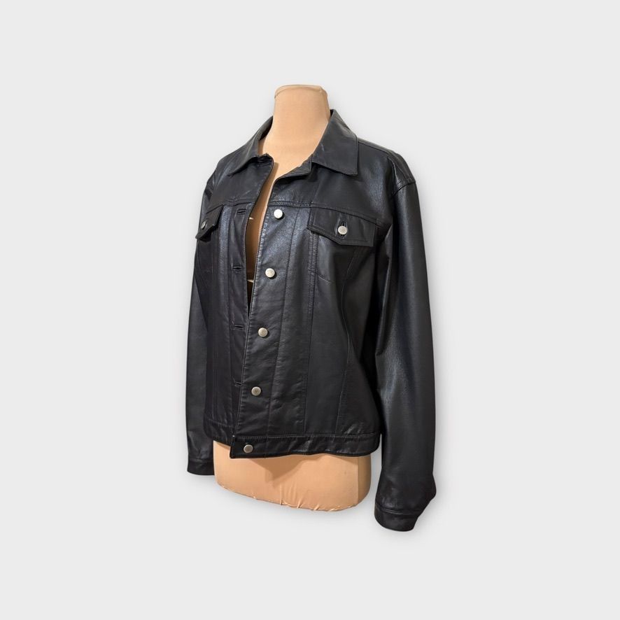 Vintage 90's Leather Jacket Black Large 14 Retro Gap Denim S
