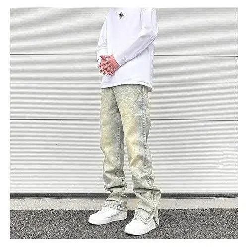 Washed Jeans Zipper Split Straight