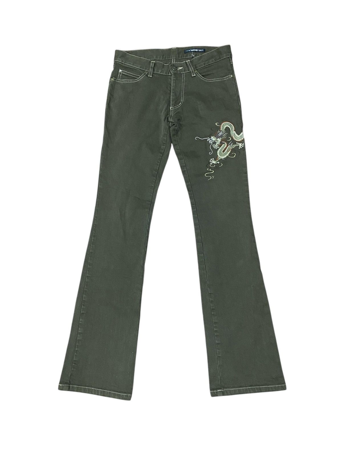 Japanese Brand × Vintage × Vivienne Tam Vintage 90s Vivienne Tam Dragon Embroid Flared Jeans Size 29" - 2 Thumbnail
