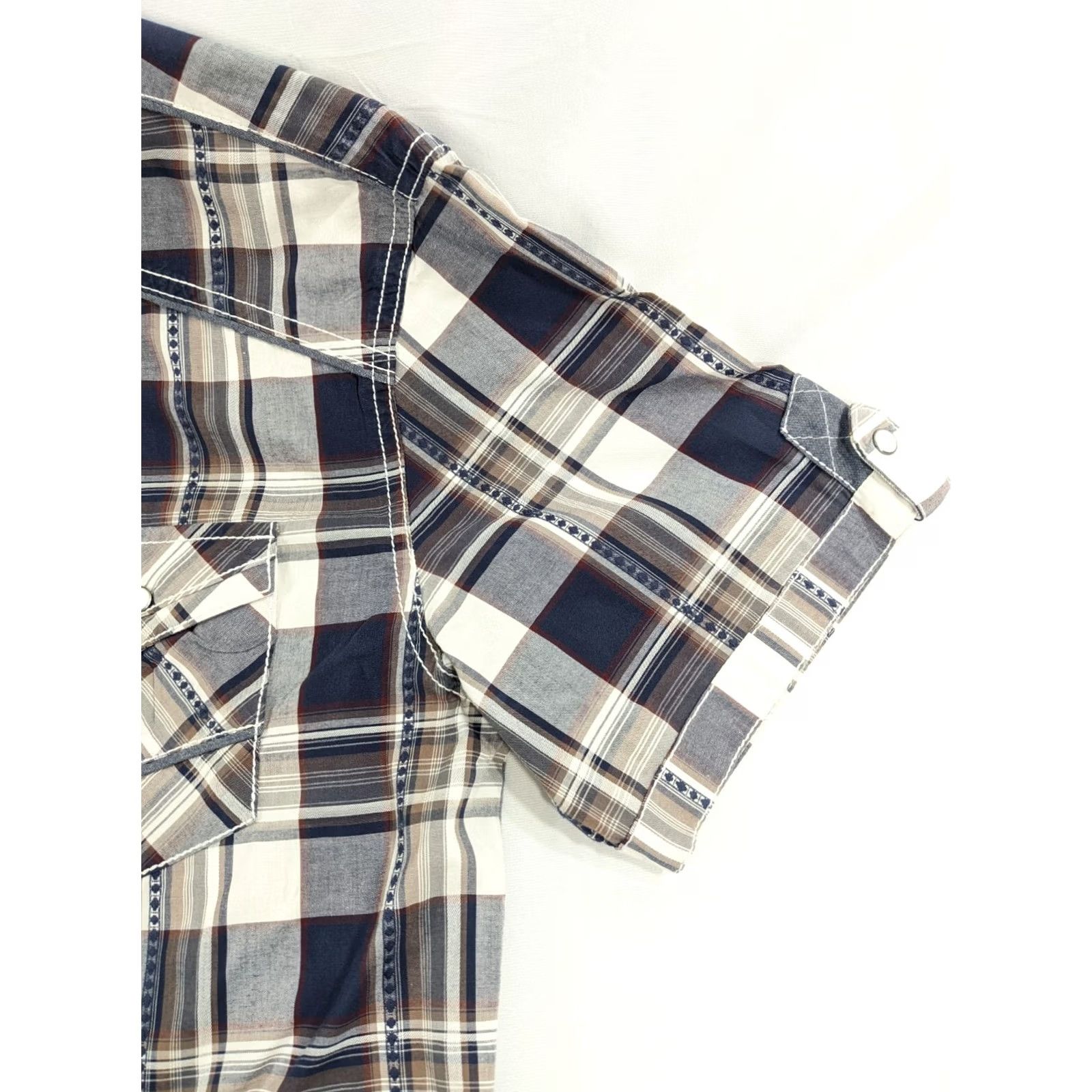 BKE VINTAGE BKE Mens Size L Navy Grey White Plaid Athletic Fit Western Snap Button Shirt SS Shi Mens Size US L / EU 52-54 / 3 - 2 Thumbnail