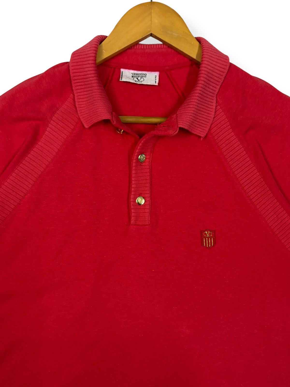 Valentino Vtg 90s Valentino Garavani Sport Rib-Knit Raglan Polo Shirt Size US S / EU 44-46 / 1 - 4 Thumbnail