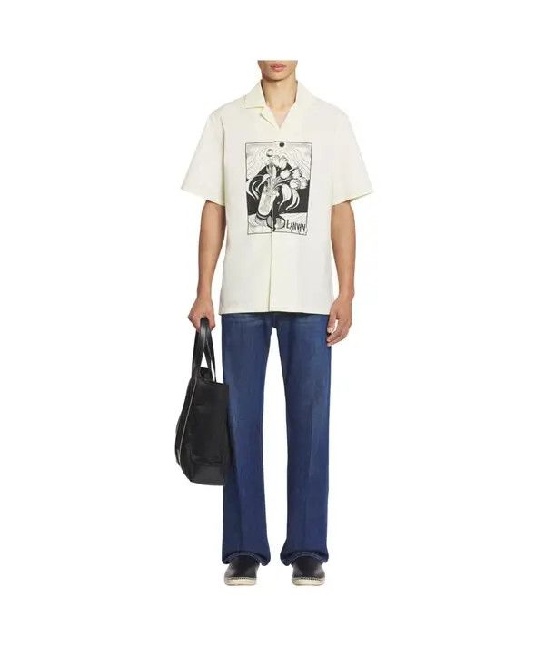 Lanvin oc11z0426 Printed Cotton Shirt in Off White Size US S / EU 44-46 / 1 - 3 Thumbnail