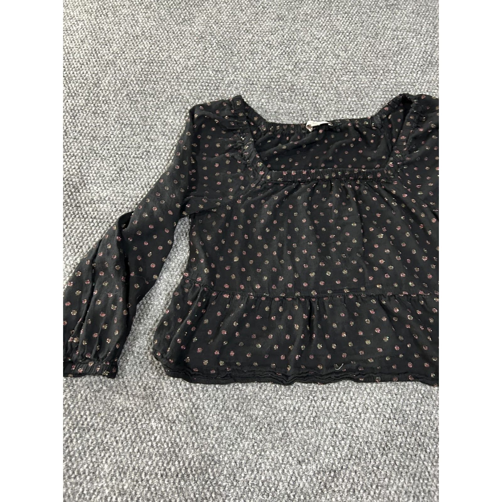Loft LOFT Blouse Boho Womens Medium Black Metallic Dot Peplum Long Sleeve Shirt Size M / US 6-8 / IT 42-44 - 2 Thumbnail