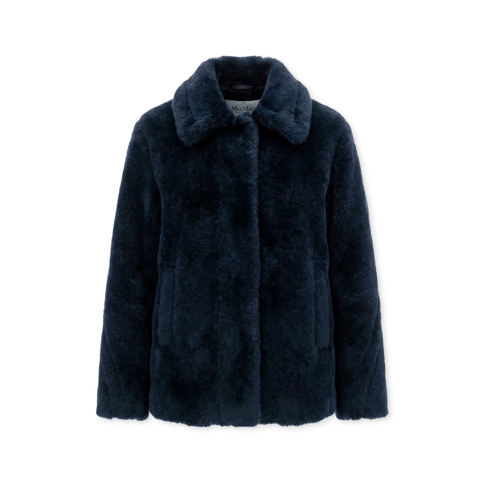 MAX MARA Fuggito Navy Blue Alpaca Faux Fur Coat New & Authen