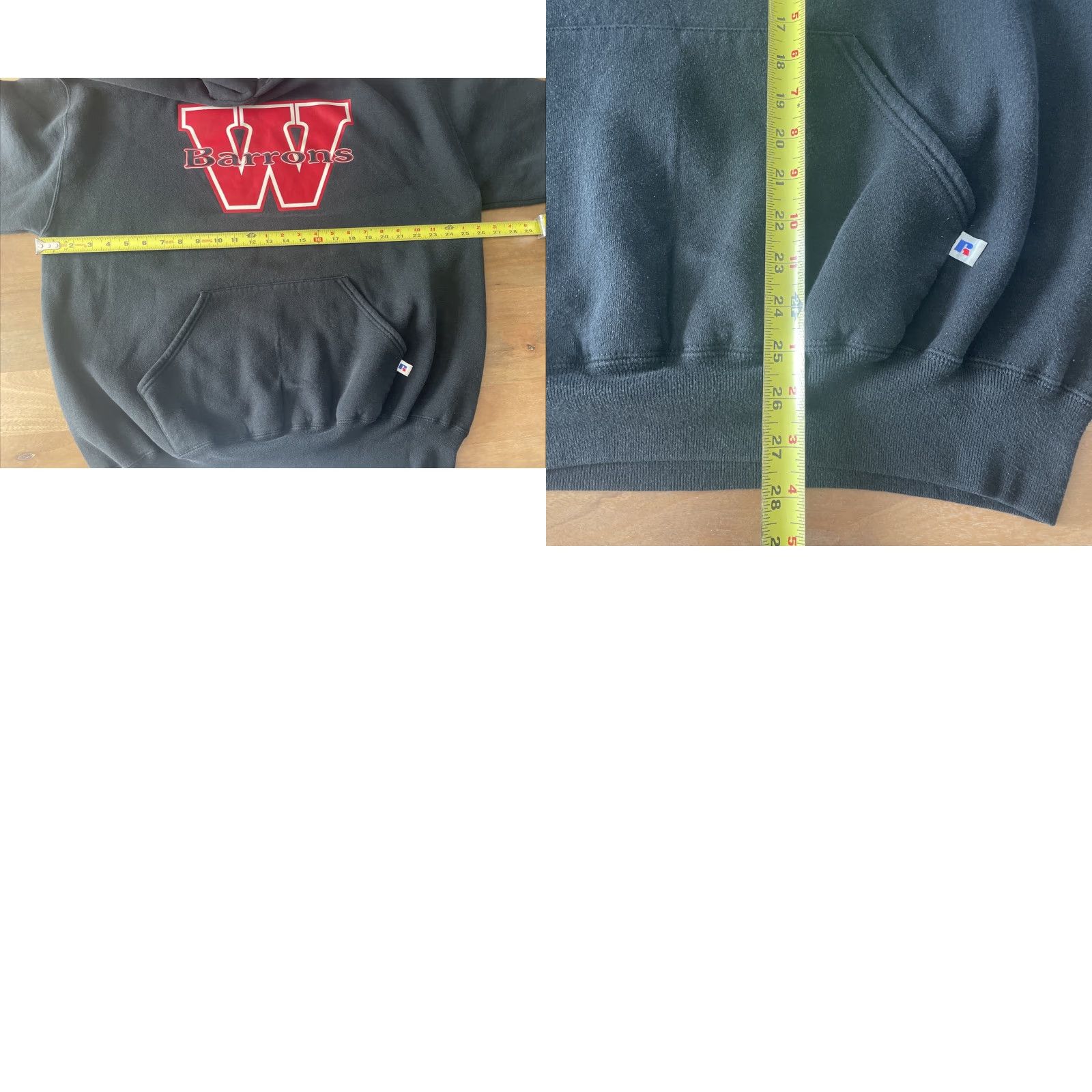 Russell Athletic VINTAGE Russell Athletic Hoodie Woodbridge Barons Fleece Pullover 2XL Black Graphic Print Embroidered Logo 80s 90s College Hip Hop USA Mens Pullover Size US XXL / EU 58 / 5 - 8 Thumbnail